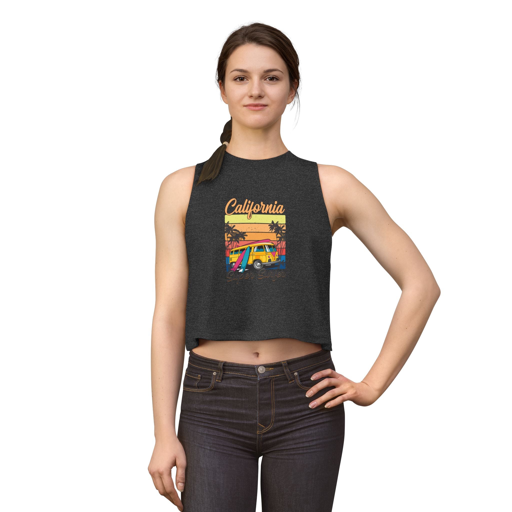 California Super Surfer Crop Top Retro Beach Van Surf Graphic