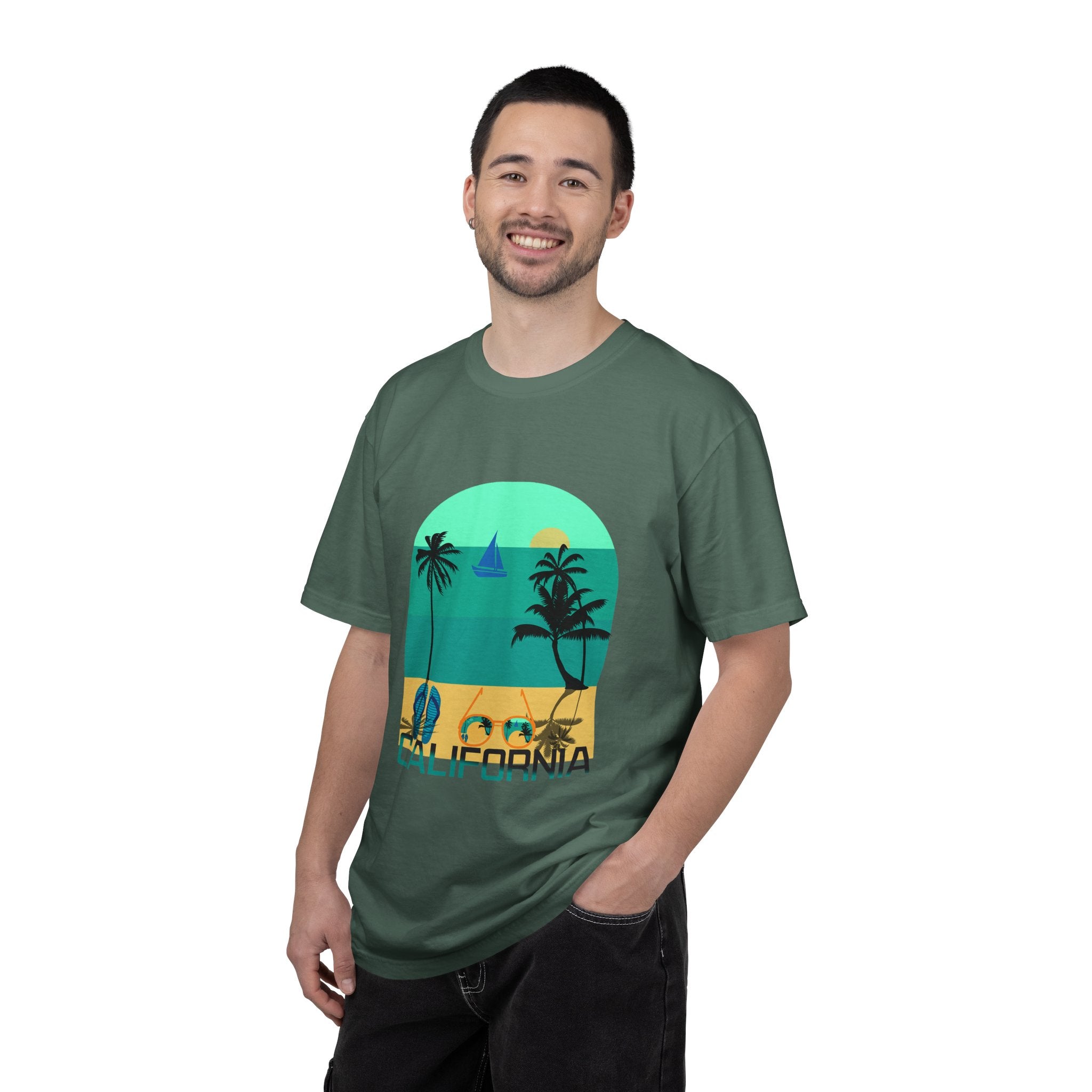 California Beach Surf T-Shirt  Retro Palm Trees & ‘SURFING’ Graphic