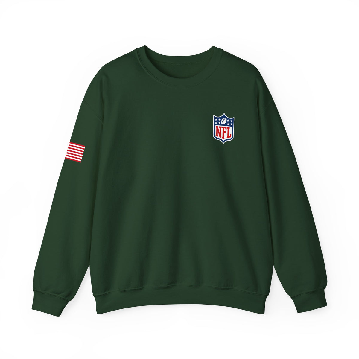 NFL Logo Crewneck Sweatshirt with American Flag Sleeve