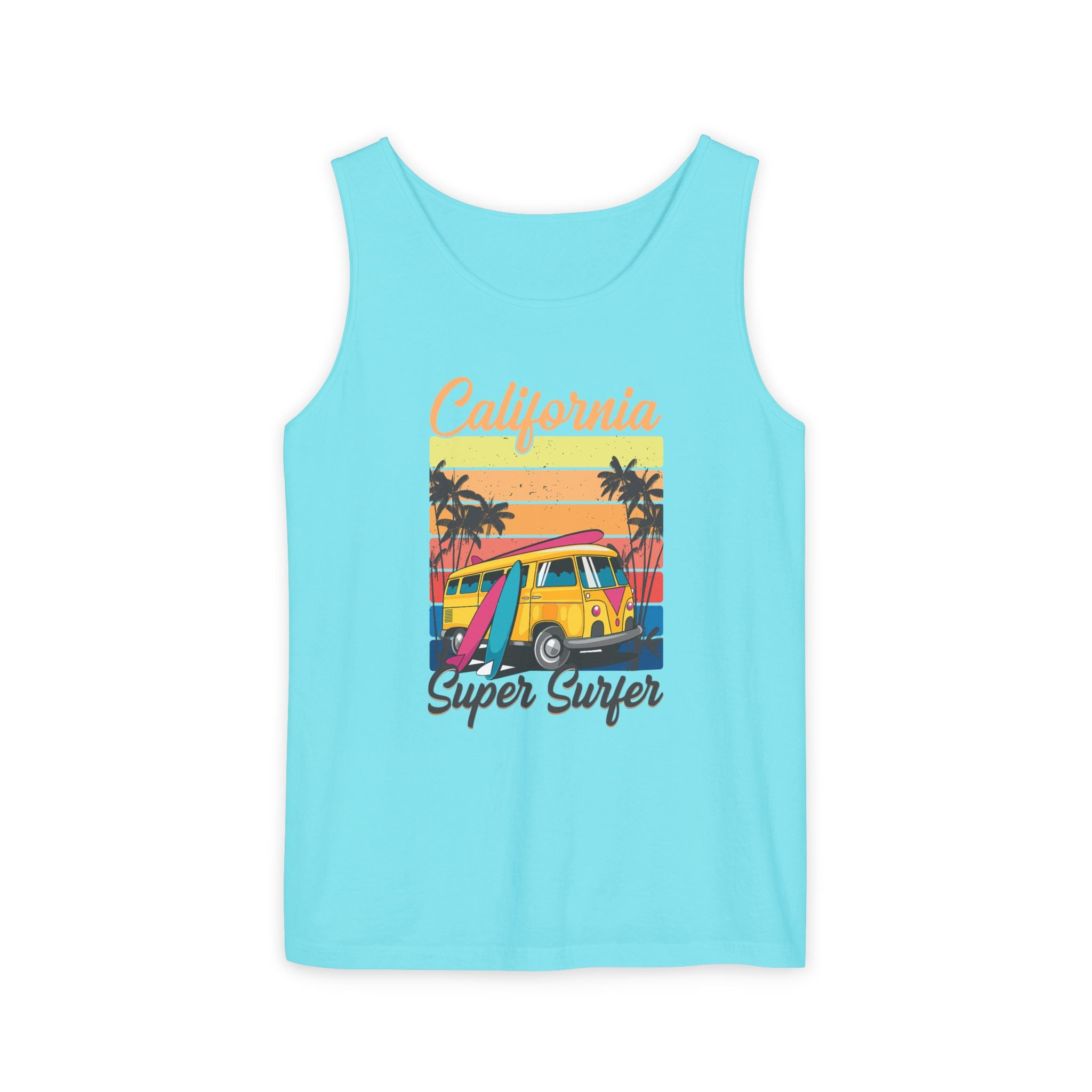 California Super Surfer Tank Top  Vintage Surf Van & Board Beach Graphic