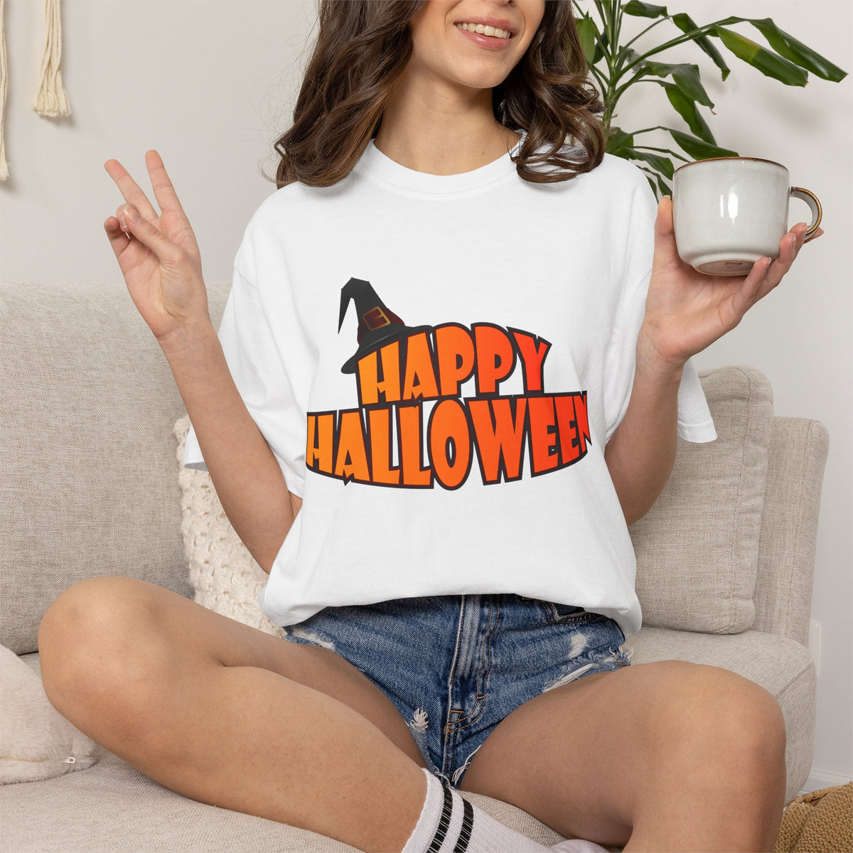 Halloween Icons T-Shirt — "Happy Halloween" Graphic Tee with Spooky Back Illustrations