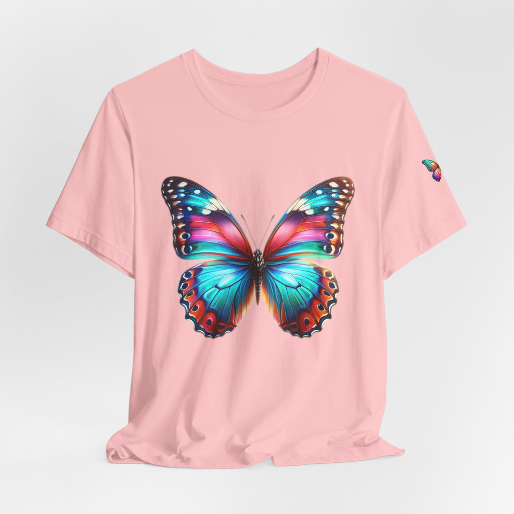 Vibrant Rainbow Butterfly Tee Colorful Monarch Wing Graphic