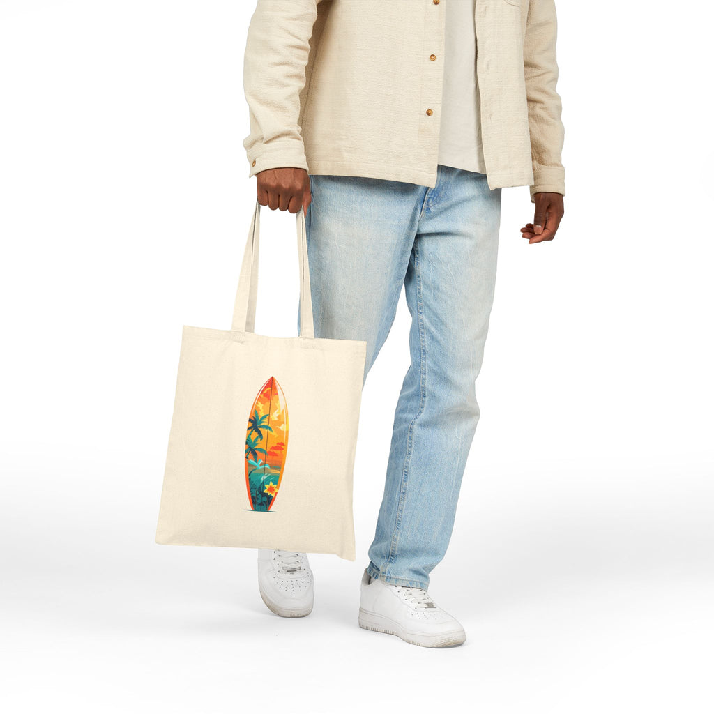 Venice Beach Surf Tote  Canvas Beach Bag with Sunset Palm & Surfboard Design