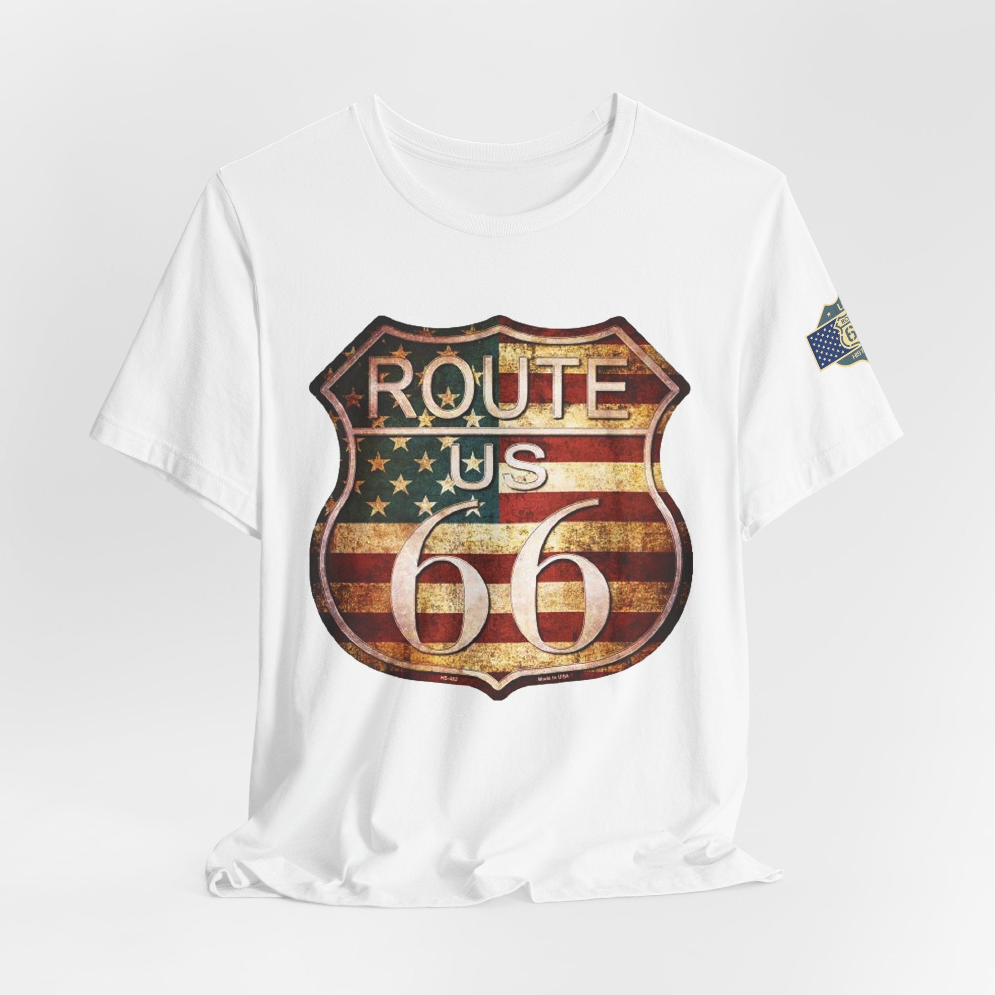 Route 66 Shield Tee Vintage American Flag Road Sign