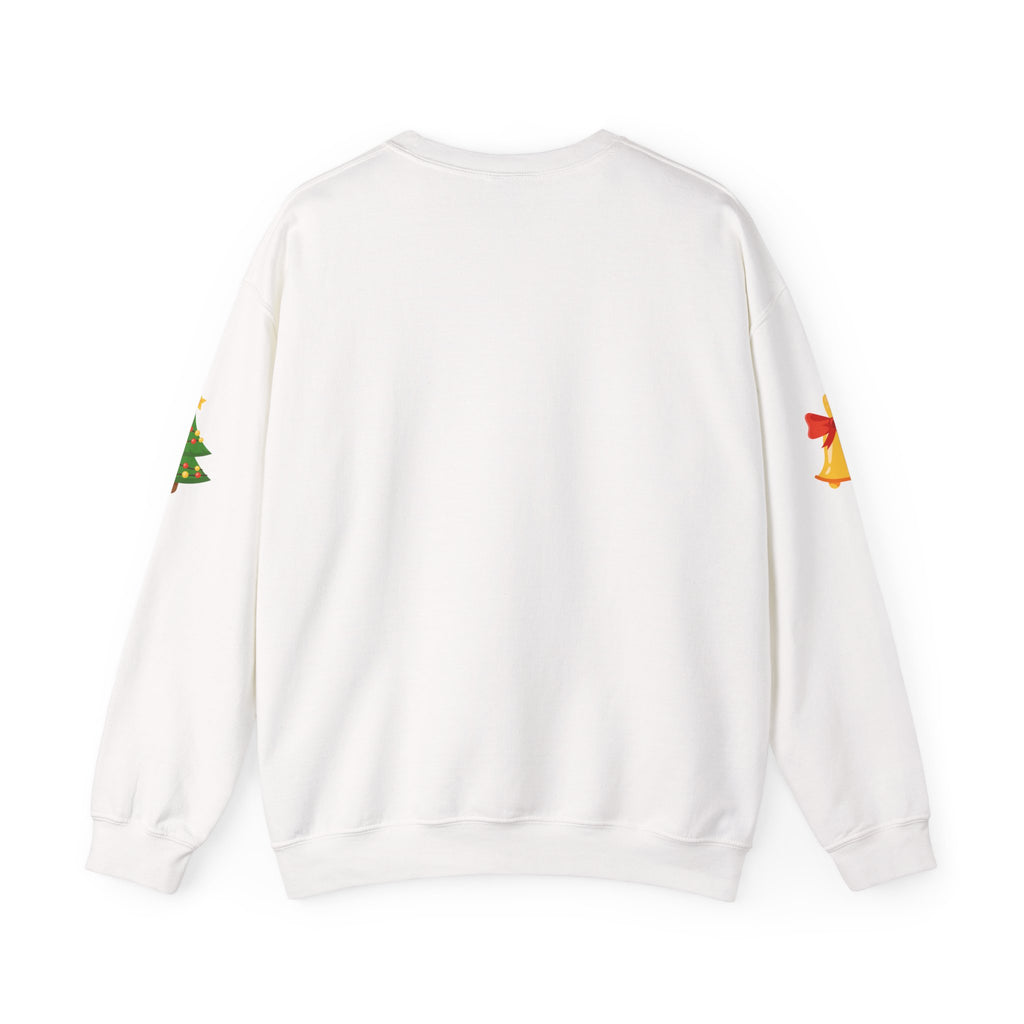 Santa in Wreath Crewneck Sweatshirt Christmas Tree Sleeve Accents