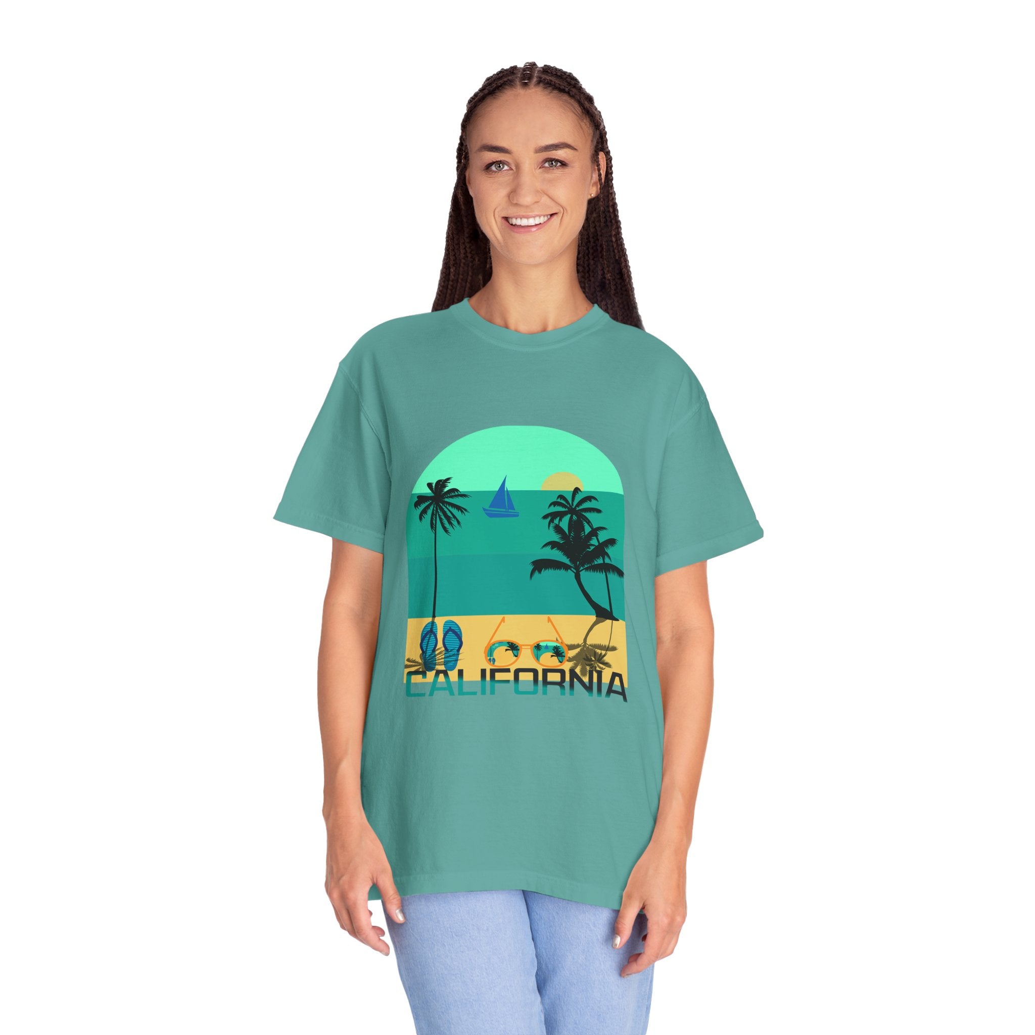 California Beach Surf T-Shirt  Retro Palm Trees & ‘SURFING’ Graphic