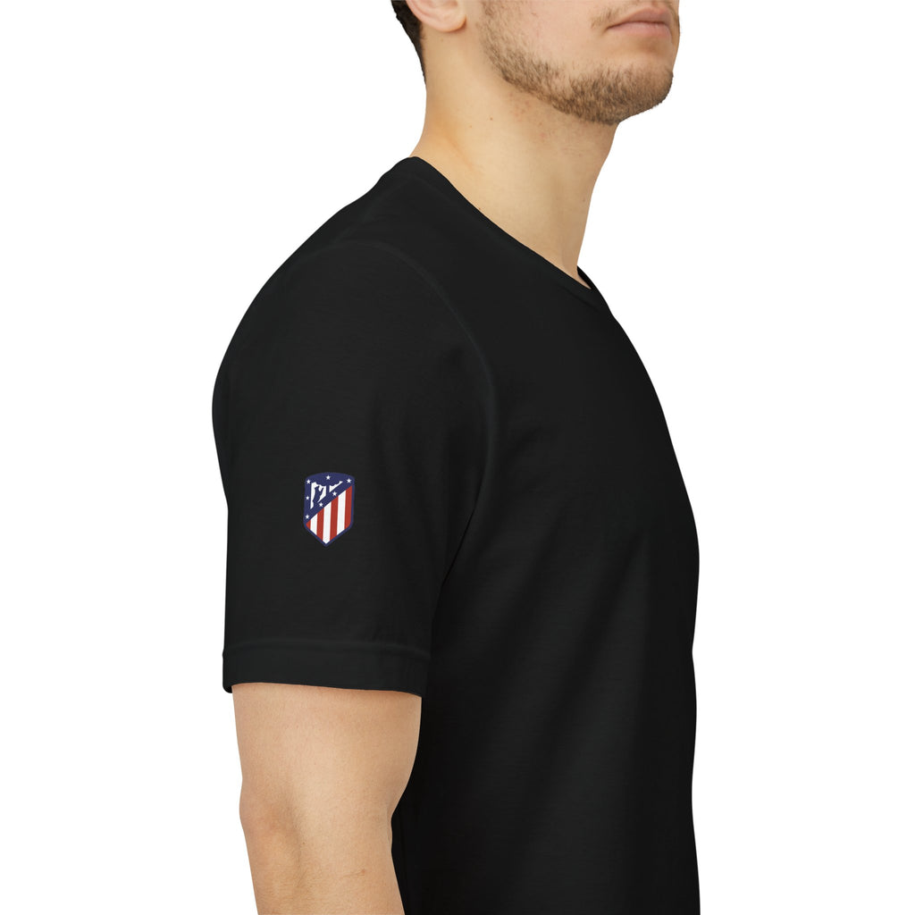 Atletico Madrid Shield T-Shirt Front Chest & Sleeve Logo Soccer Tee