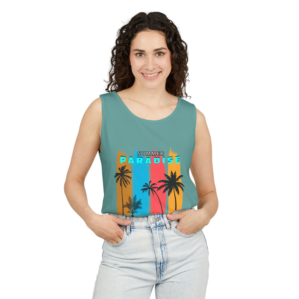 California Paradise Palm Tank Top Retro Beach Sunset Graphic