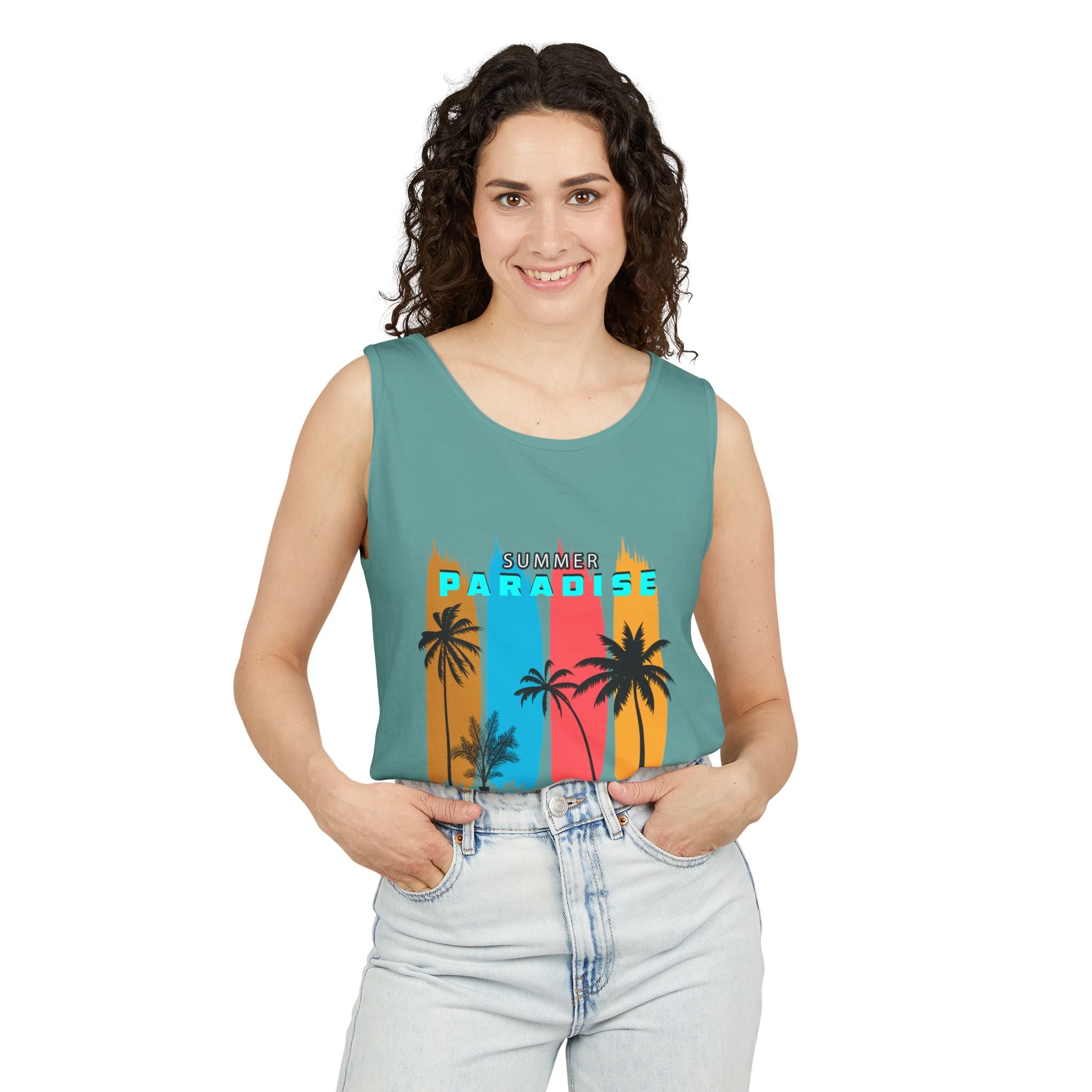 California Paradise Palm Tank Top Retro Beach Sunset Graphic