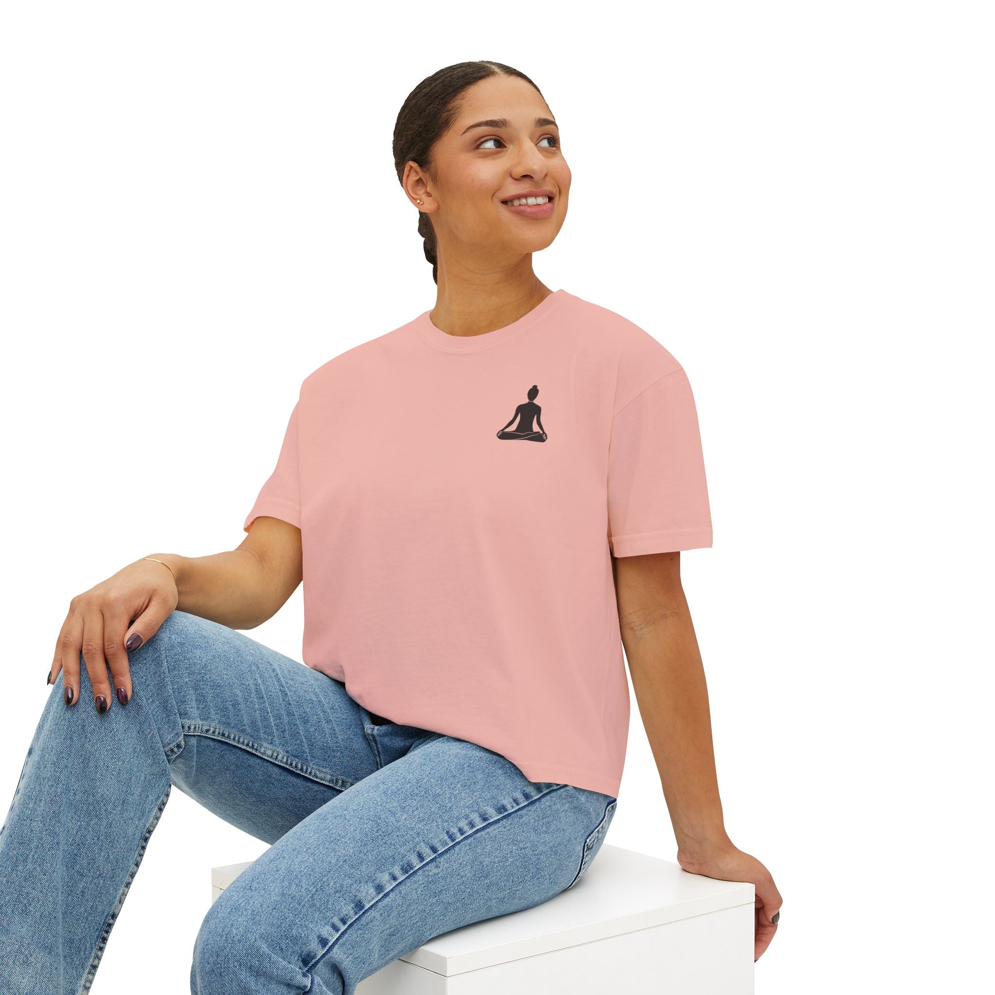 Women's Boxy Tee - 'Time For Yoga' Minimal Yoga Silhouette T-Shirt