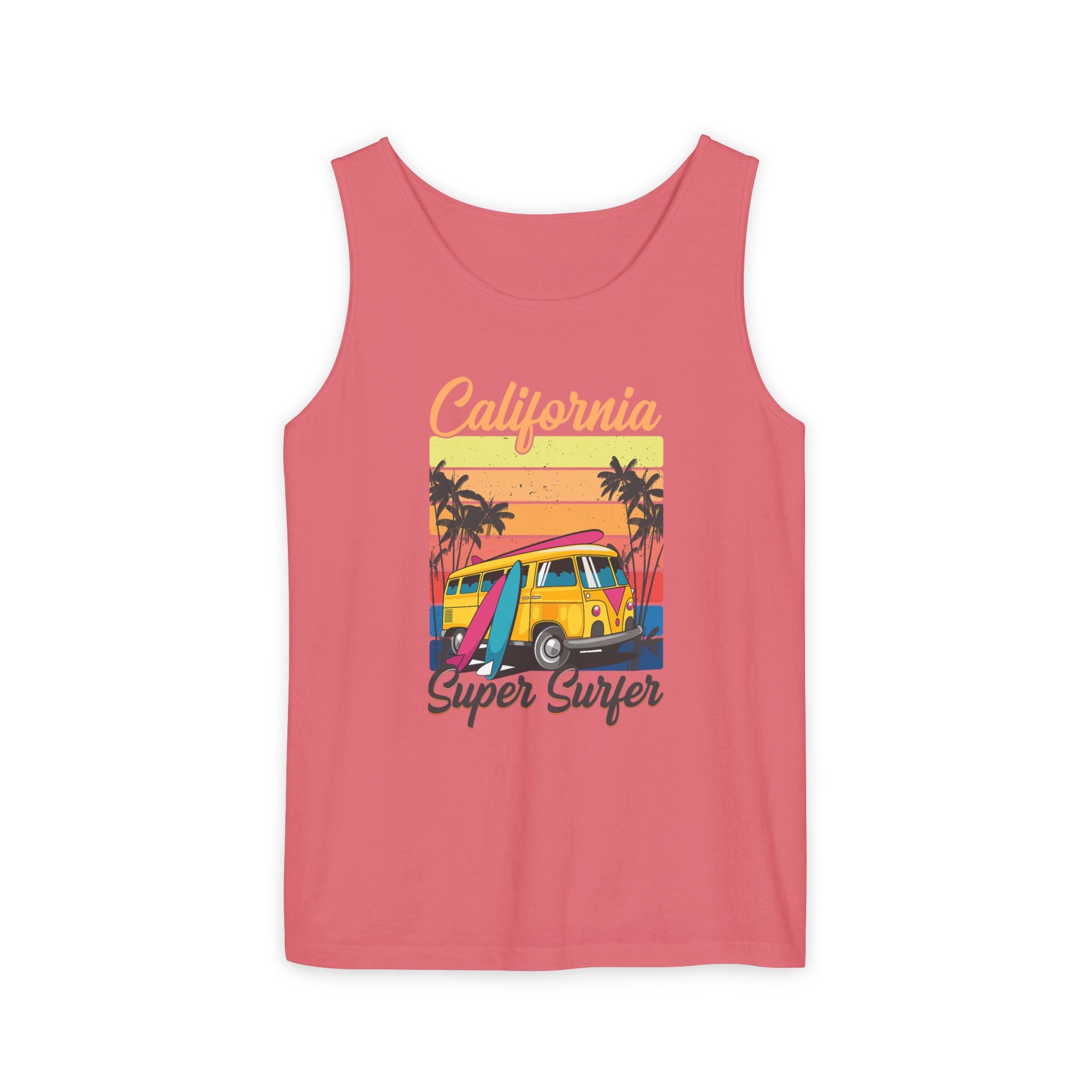 California Super Surfer Tank Top  Vintage Surf Van & Board Beach Graphic