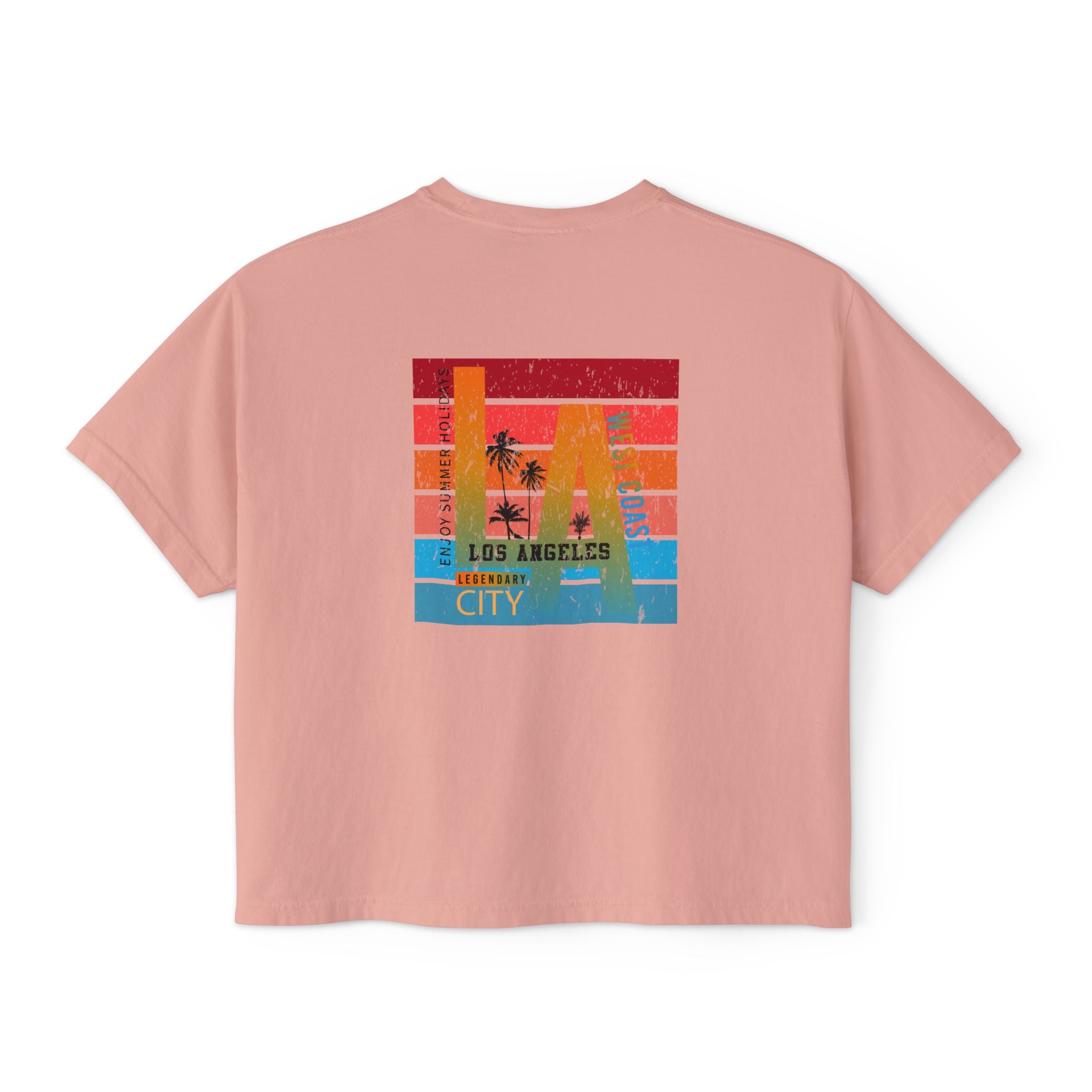 Los Angeles Sunset Women's Boxy Tee  Retro Palm Tree City Graphic