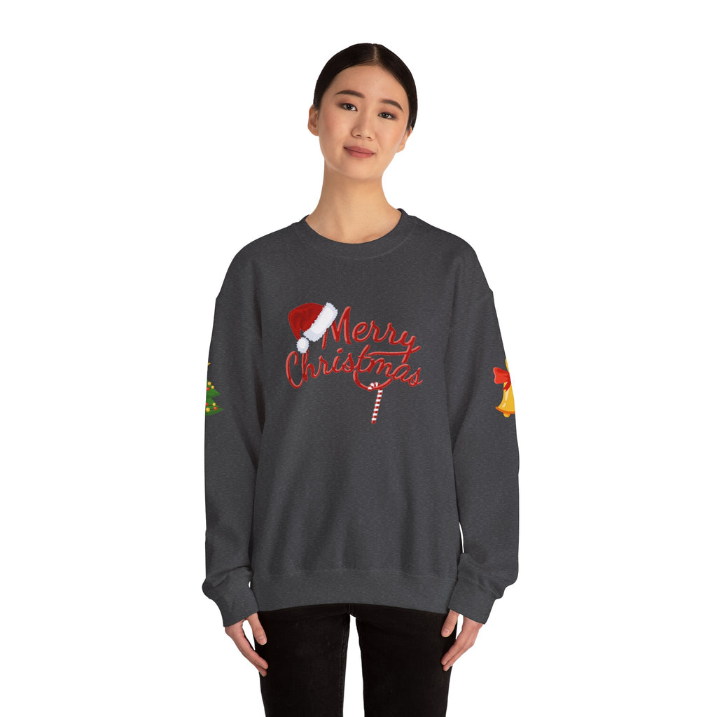 Merry Christmas script candy cane Sweatshirt | Christmas tree sleeve design