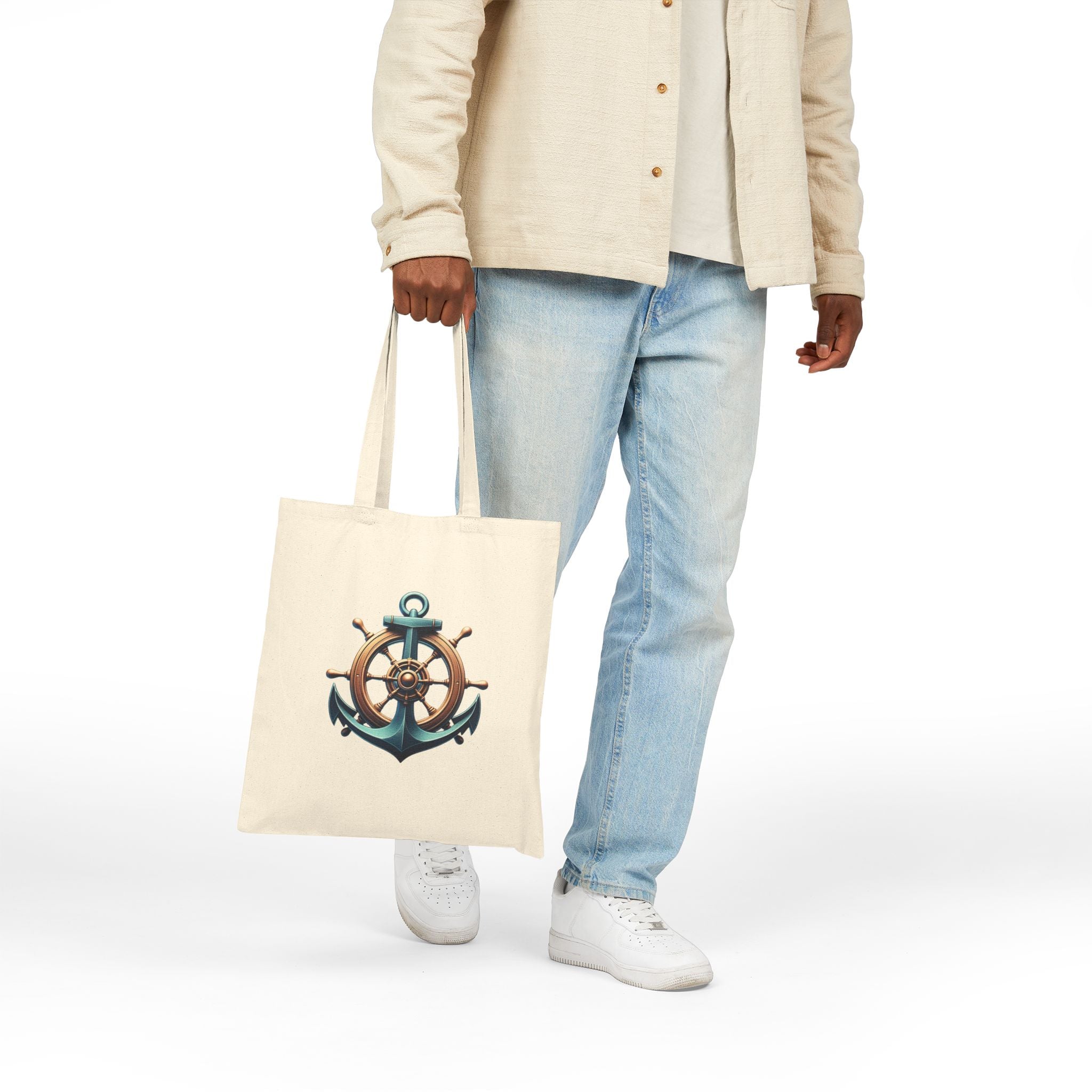 Pirate Skull & Anchor Canvas Tote Bag — Nautical Pirate Beach Shopping Tote