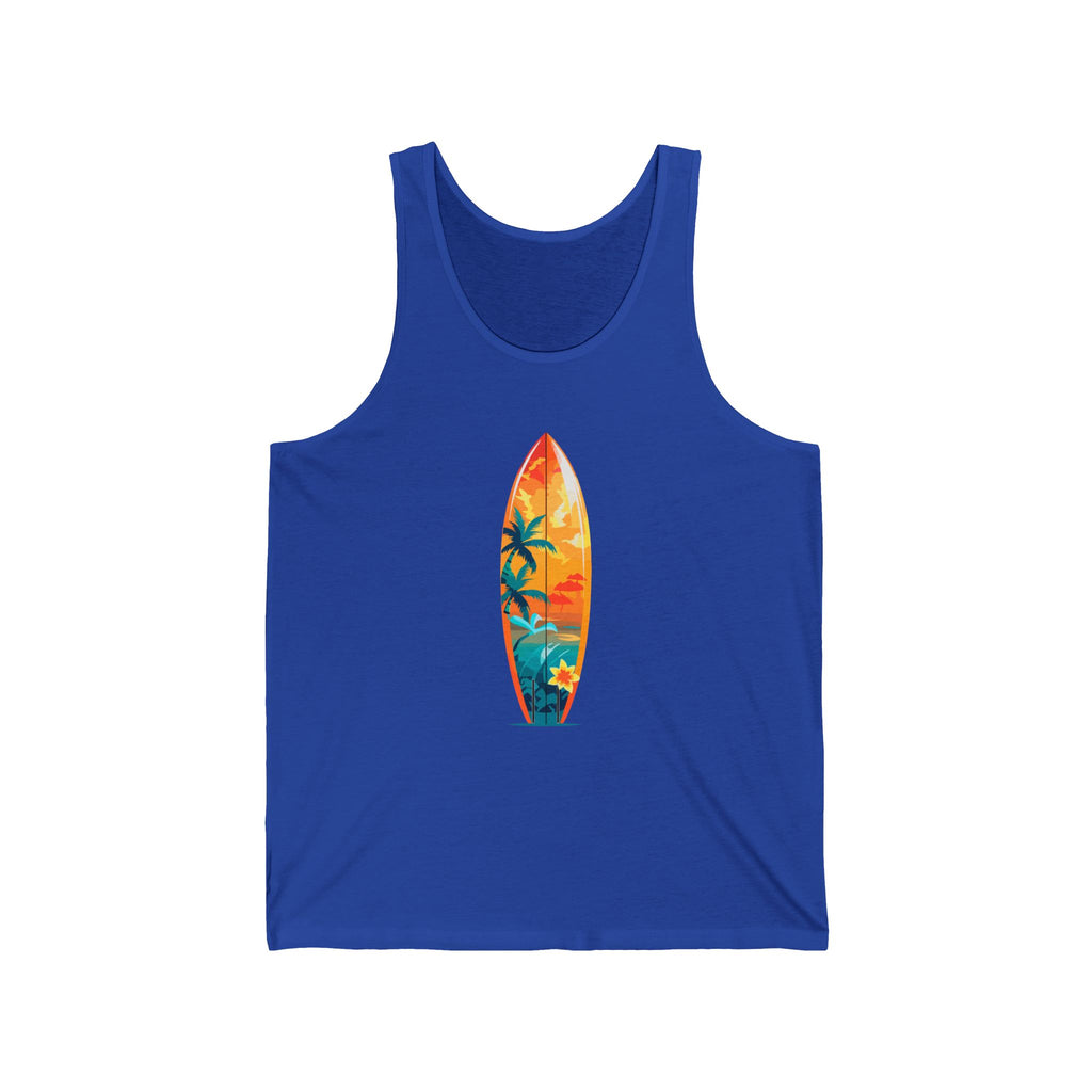 Surfboard Graphic Tank Top Tropical Sunset Surfing Design