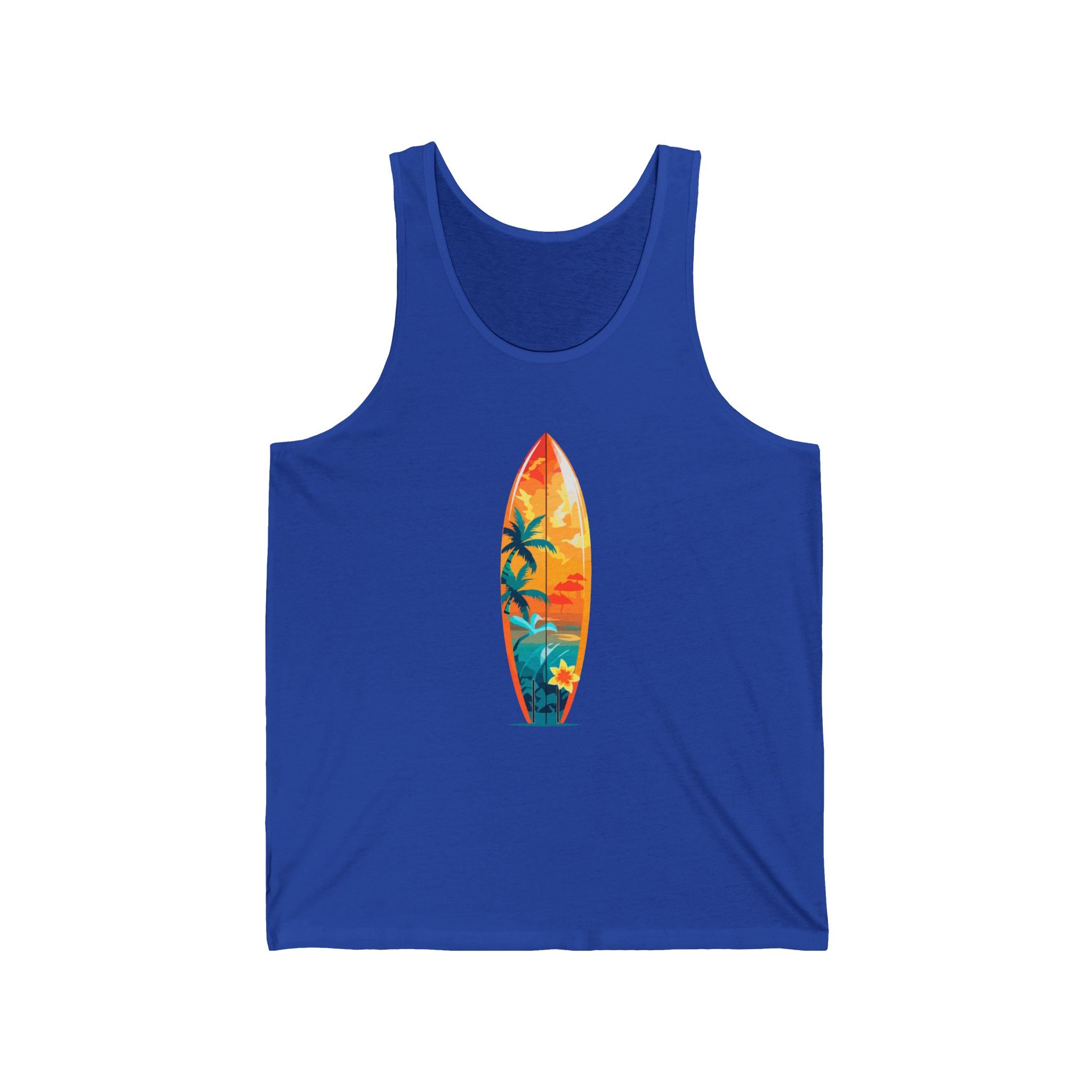 Surfboard Graphic Tank Top Tropical Sunset Surfing Design