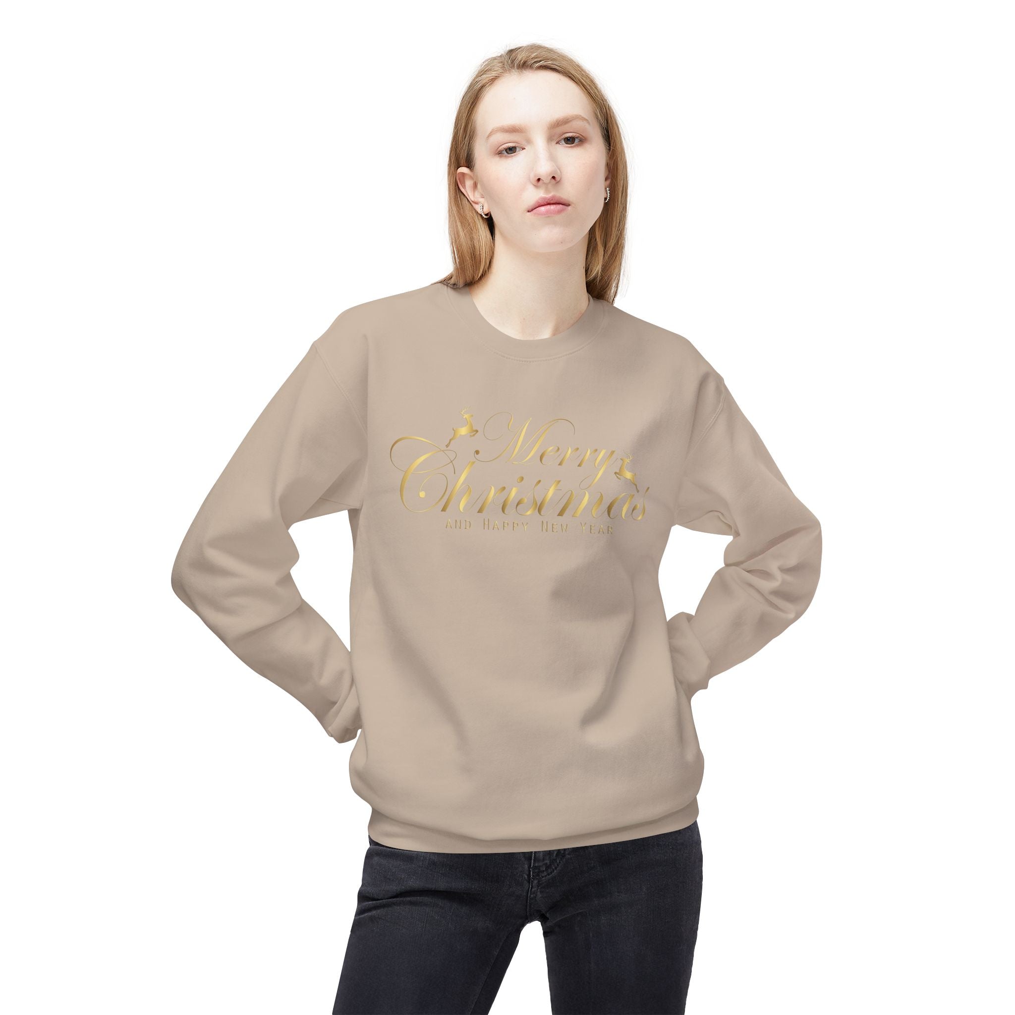 Merry Christmas gold script Sweatshirt Holiday Noel glitter lettering