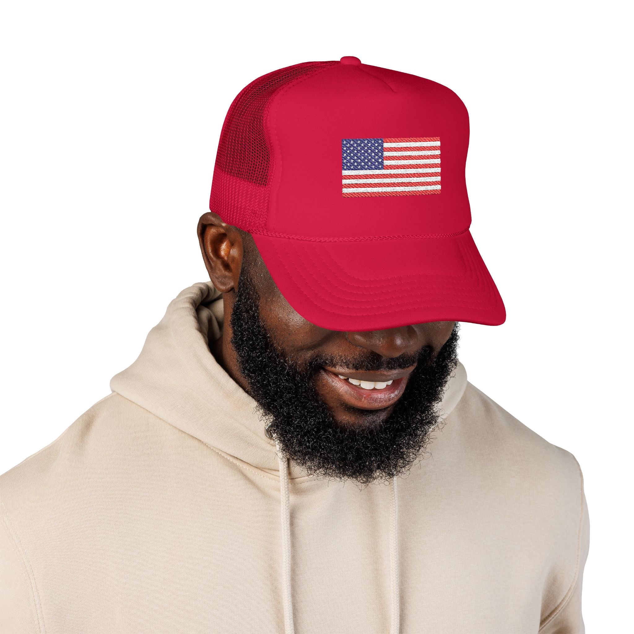 Embroidered American Flag Trucker Hat Patriotic Foam Mesh Cap