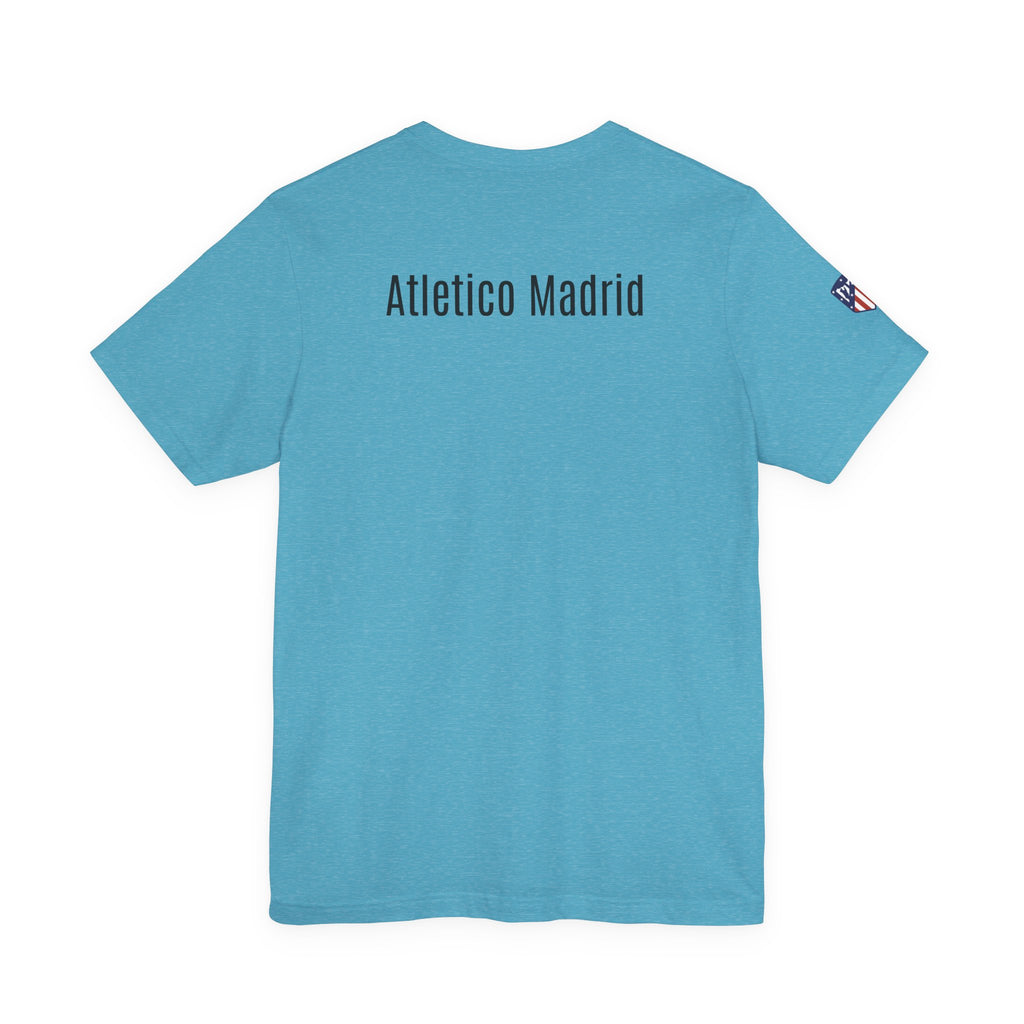 Atletico Madrid Shield T-Shirt Front Chest & Sleeve Logo Soccer Tee