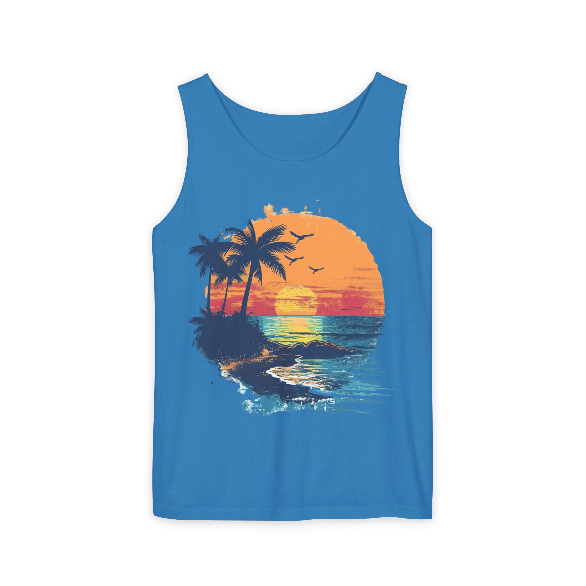 Tropical Sunset Tank Top Palm Tree Beach Graphic Tank