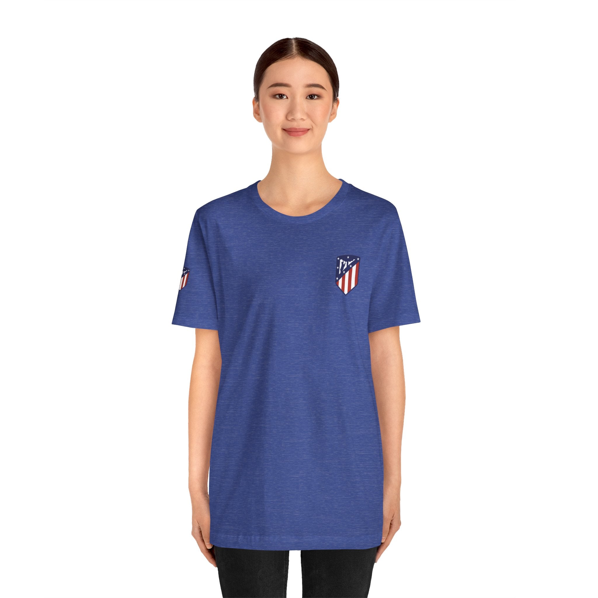 Atletico Madrid Shield T-Shirt Front Chest & Sleeve Logo Soccer Tee