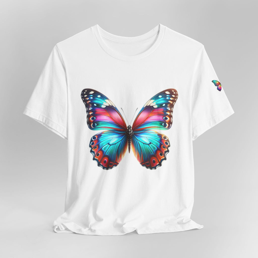 Vibrant Rainbow Butterfly Tee Colorful Monarch Wing Graphic