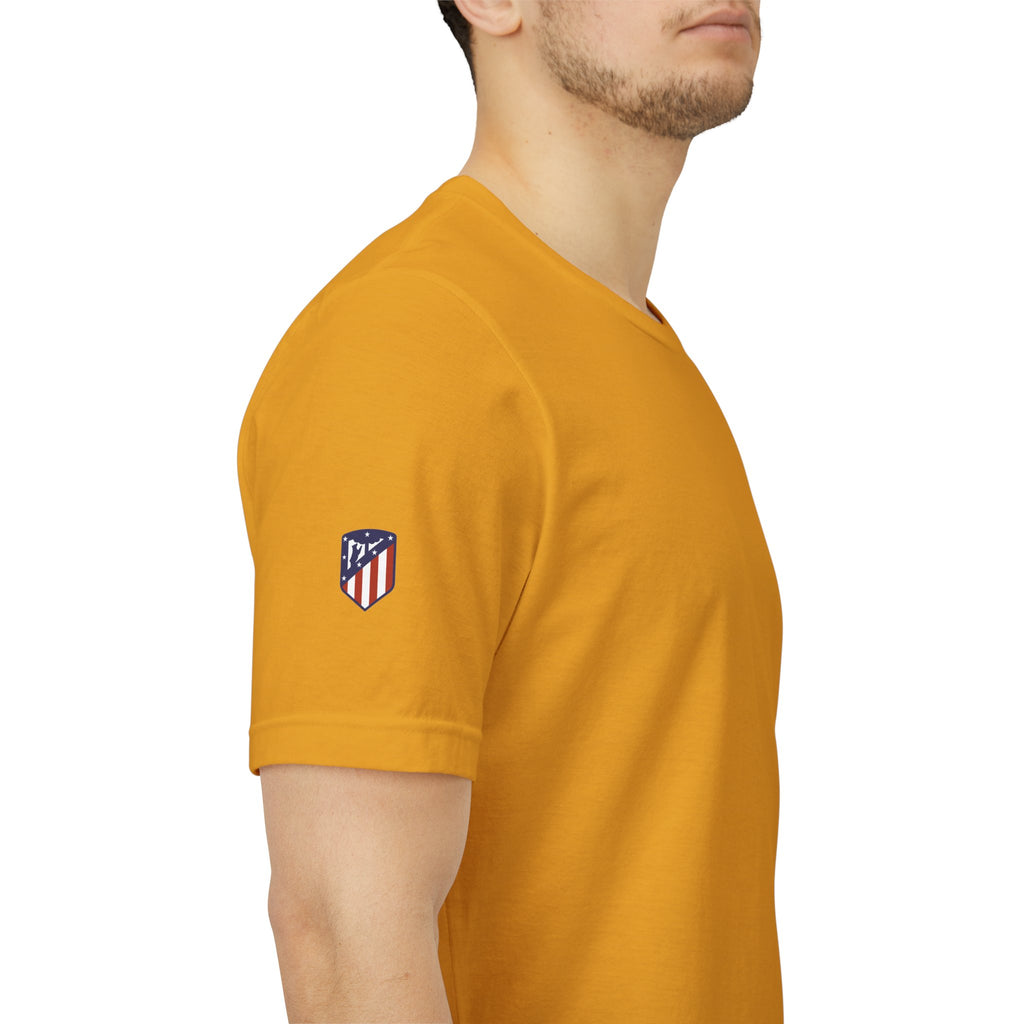 Atletico Madrid Shield T-Shirt Front Chest & Sleeve Logo Soccer Tee