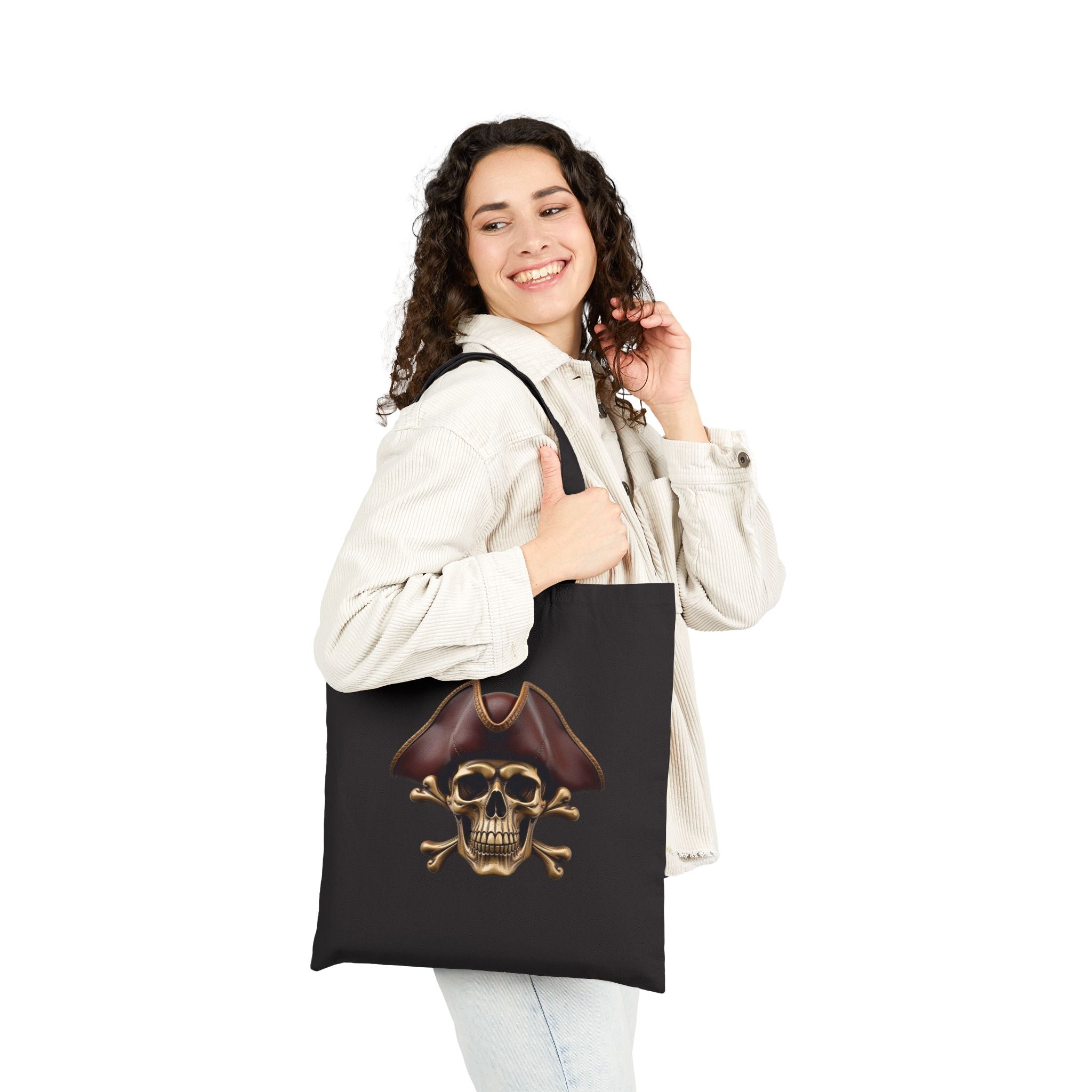 Pirate Skull & Anchor Canvas Tote Bag — Nautical Pirate Beach Shopping Tote