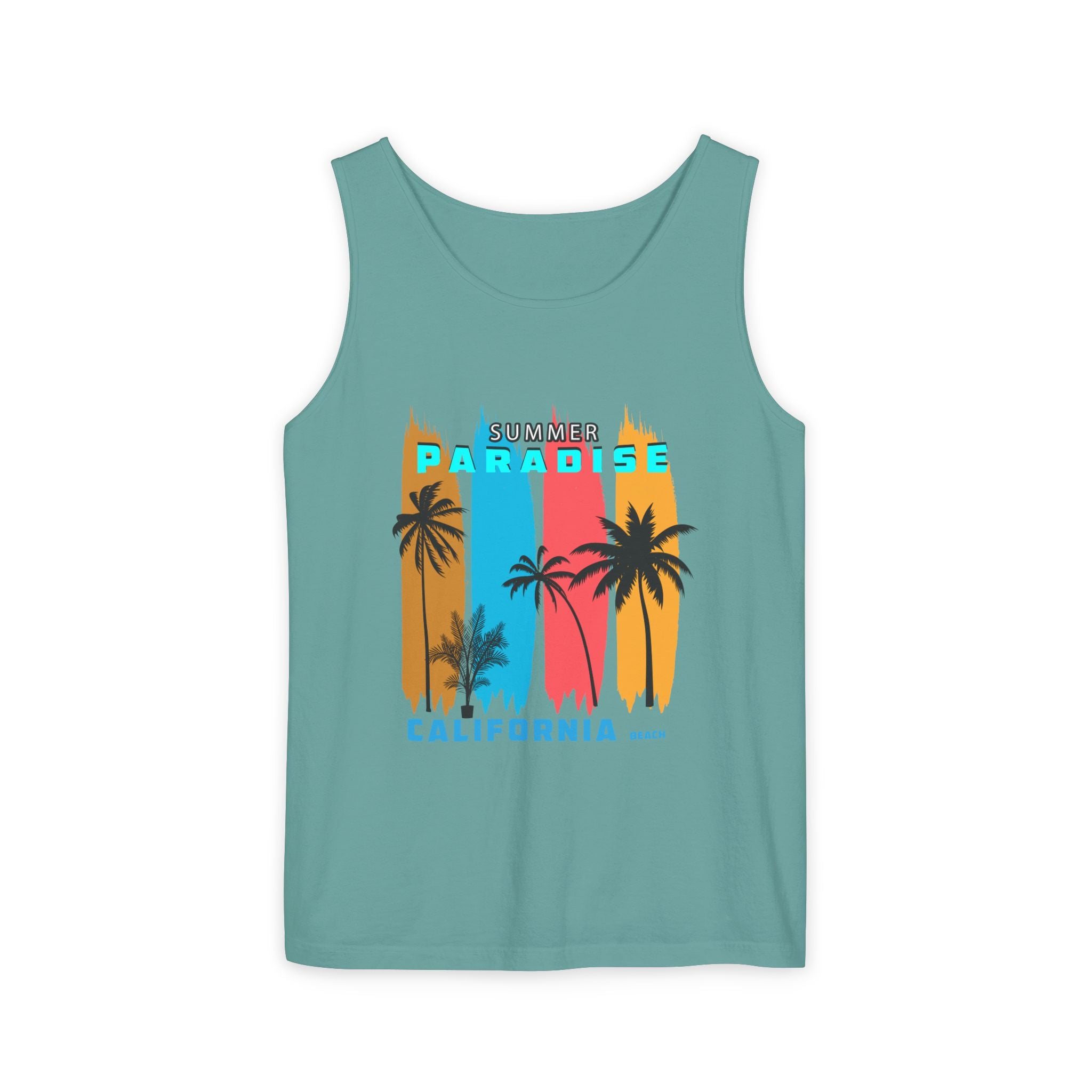 California Paradise Palm Tank Top Retro Beach Sunset Graphic