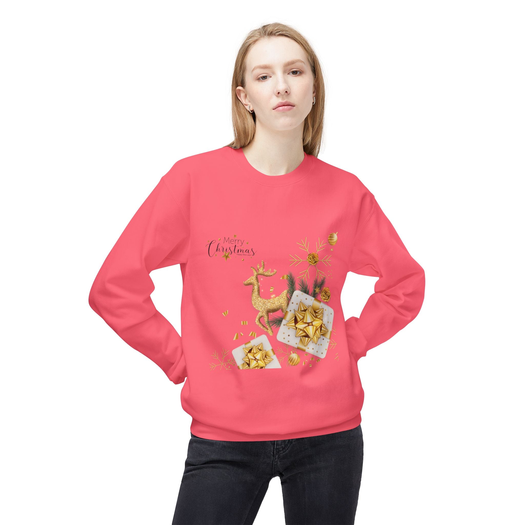 Gold Reindeer & Ornaments Christmas Crewneck Sweatshirt | Holiday Sweatshirt
