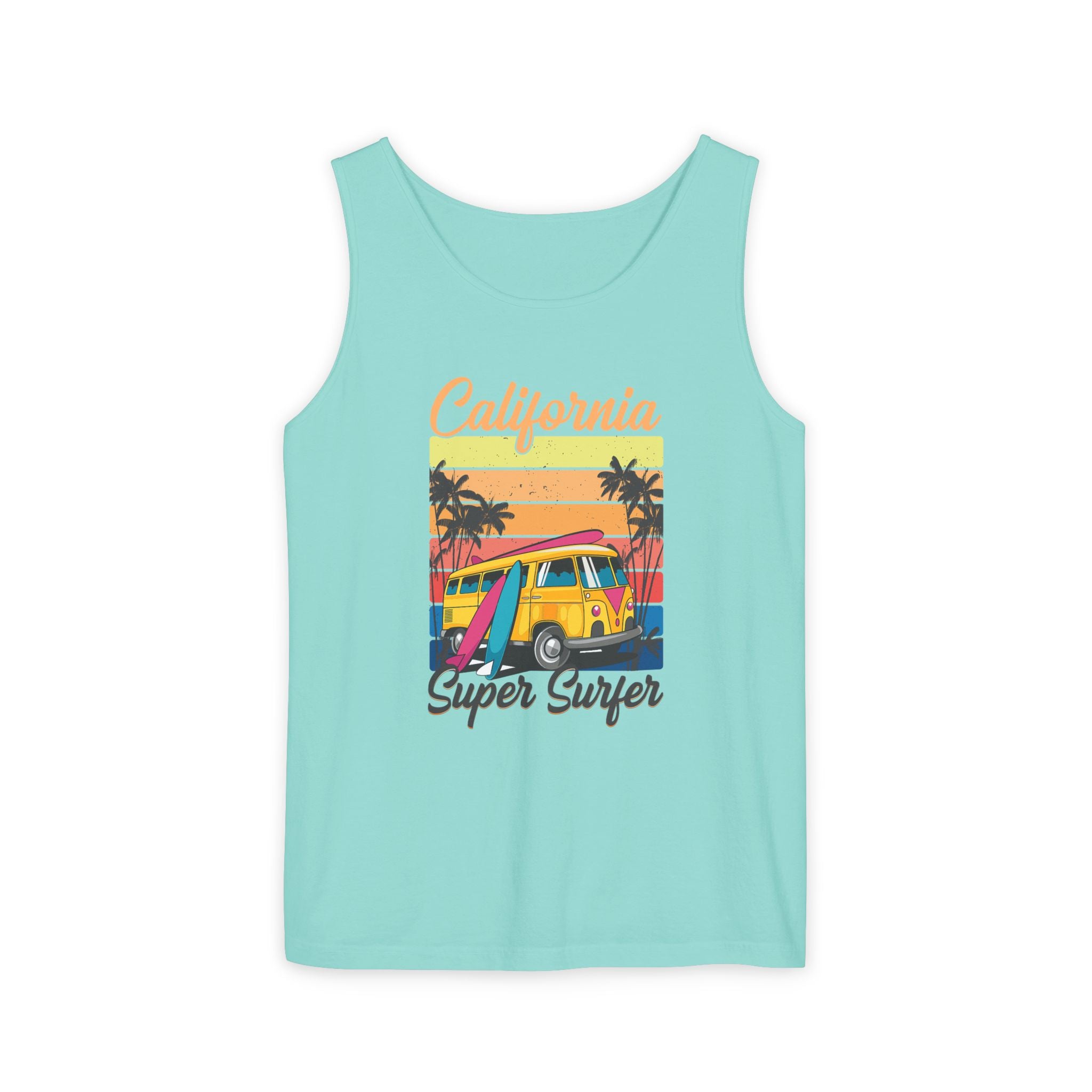 California Super Surfer Tank Top  Vintage Surf Van & Board Beach Graphic