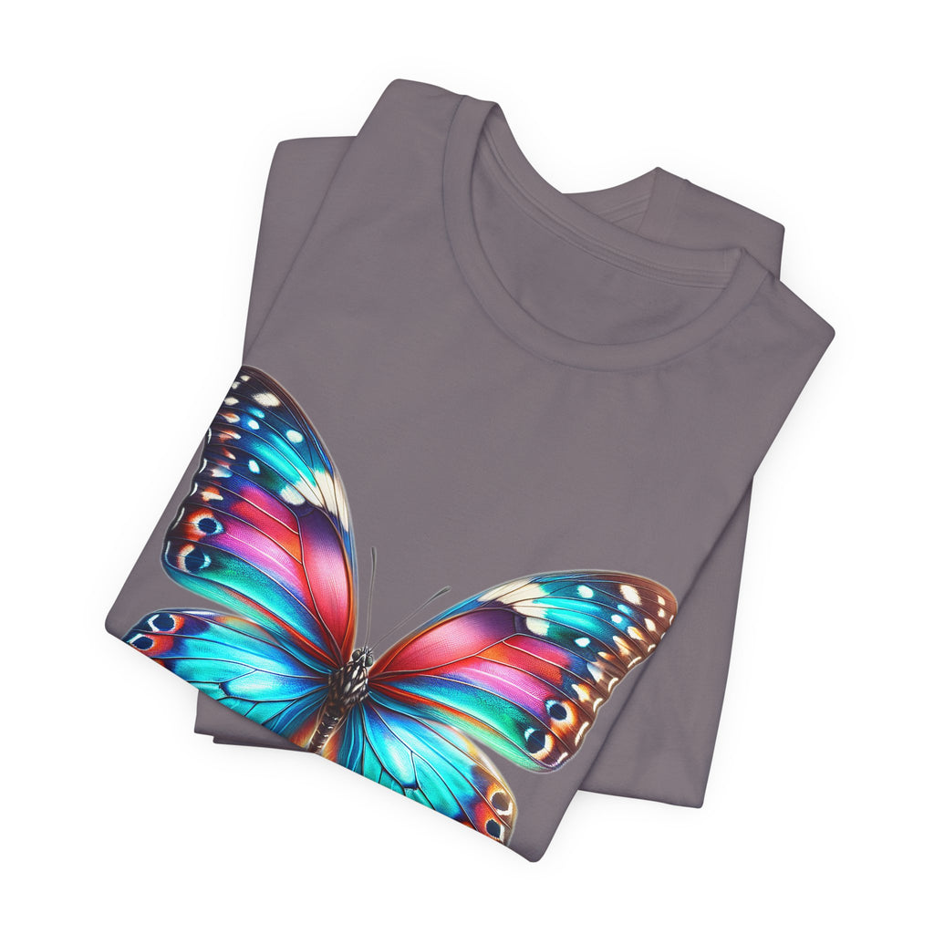 Vibrant Rainbow Butterfly Tee Colorful Monarch Wing Graphic