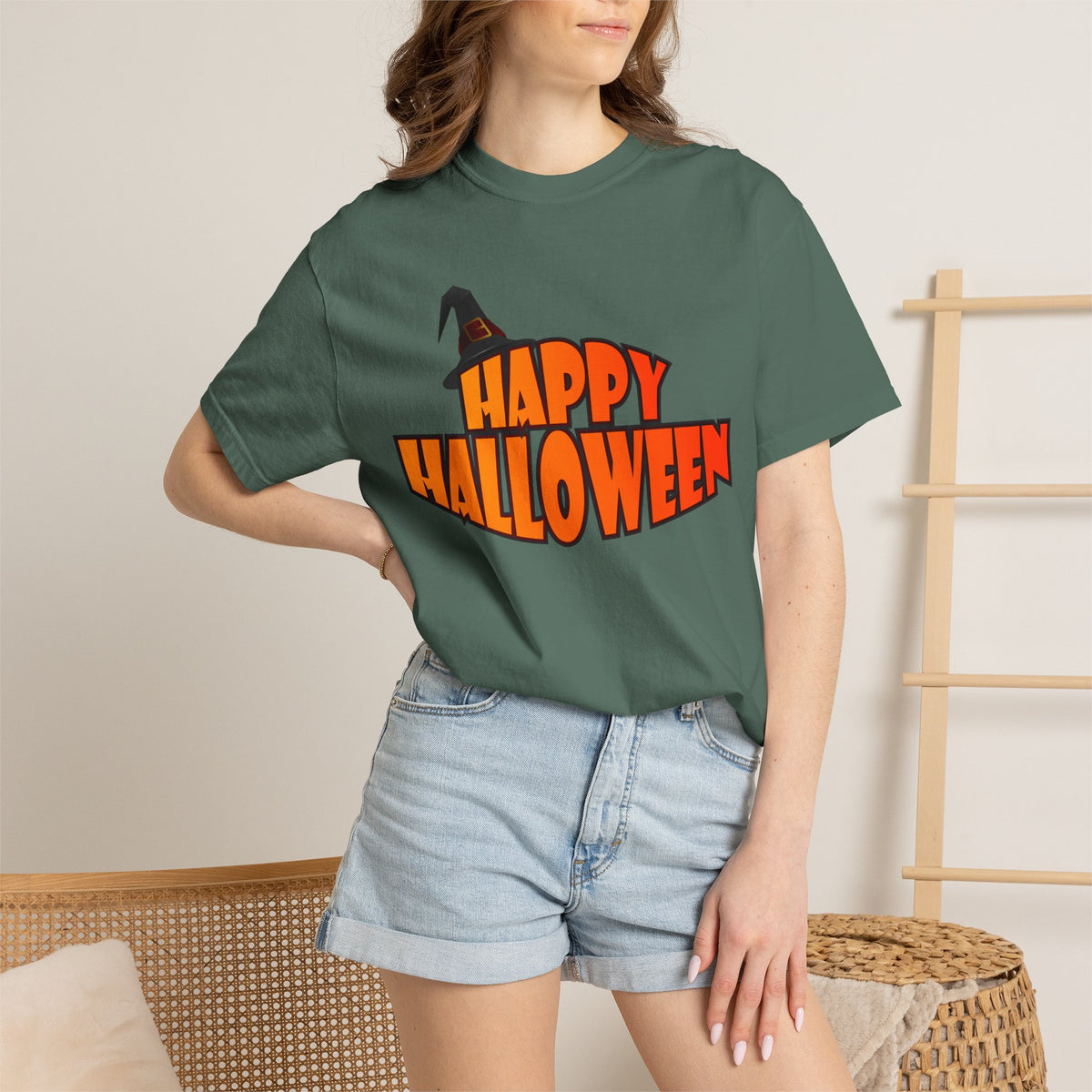 Halloween Icons T-Shirt — "Happy Halloween" Graphic Tee with Spooky Back Illustrations