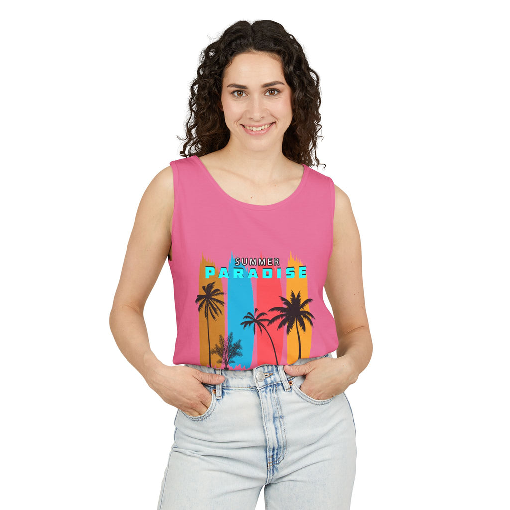 California Paradise Palm Tank Top Retro Beach Sunset Graphic