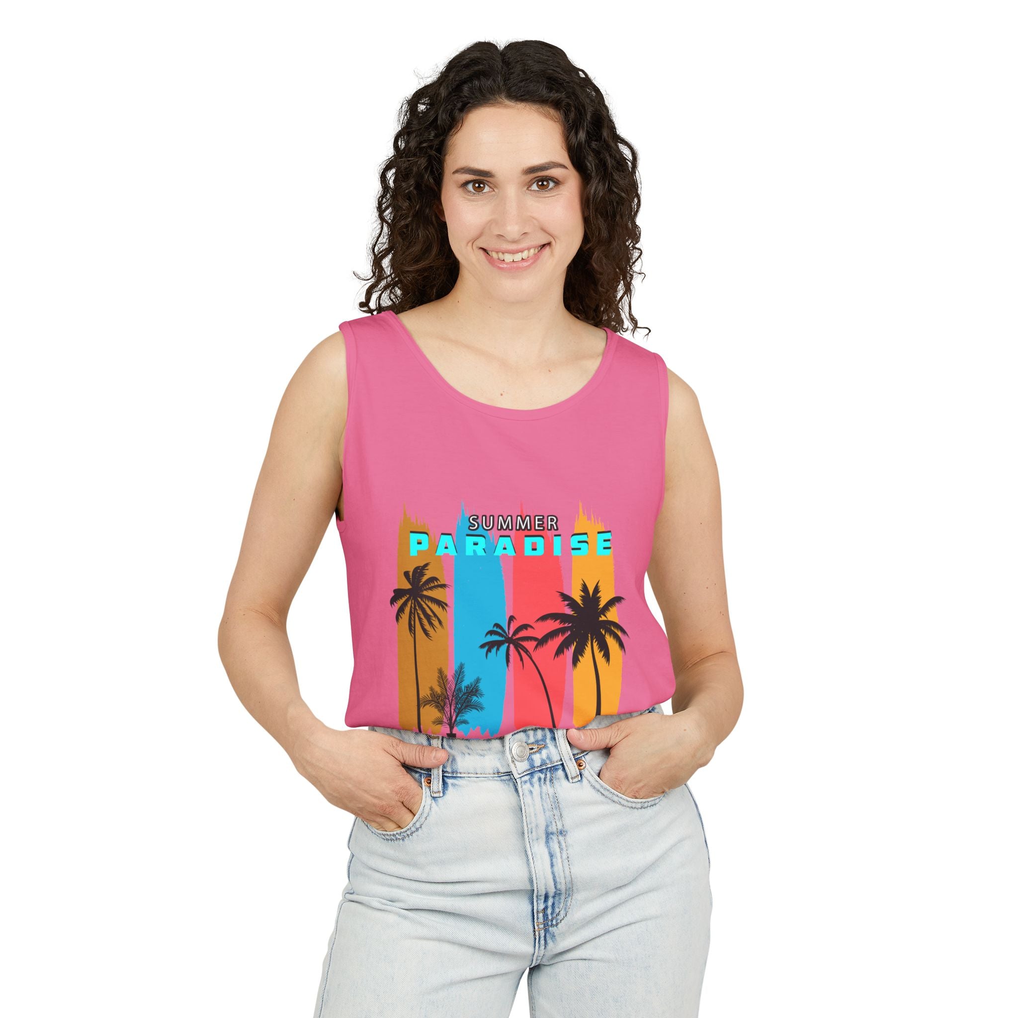 California Paradise Palm Tank Top Retro Beach Sunset Graphic