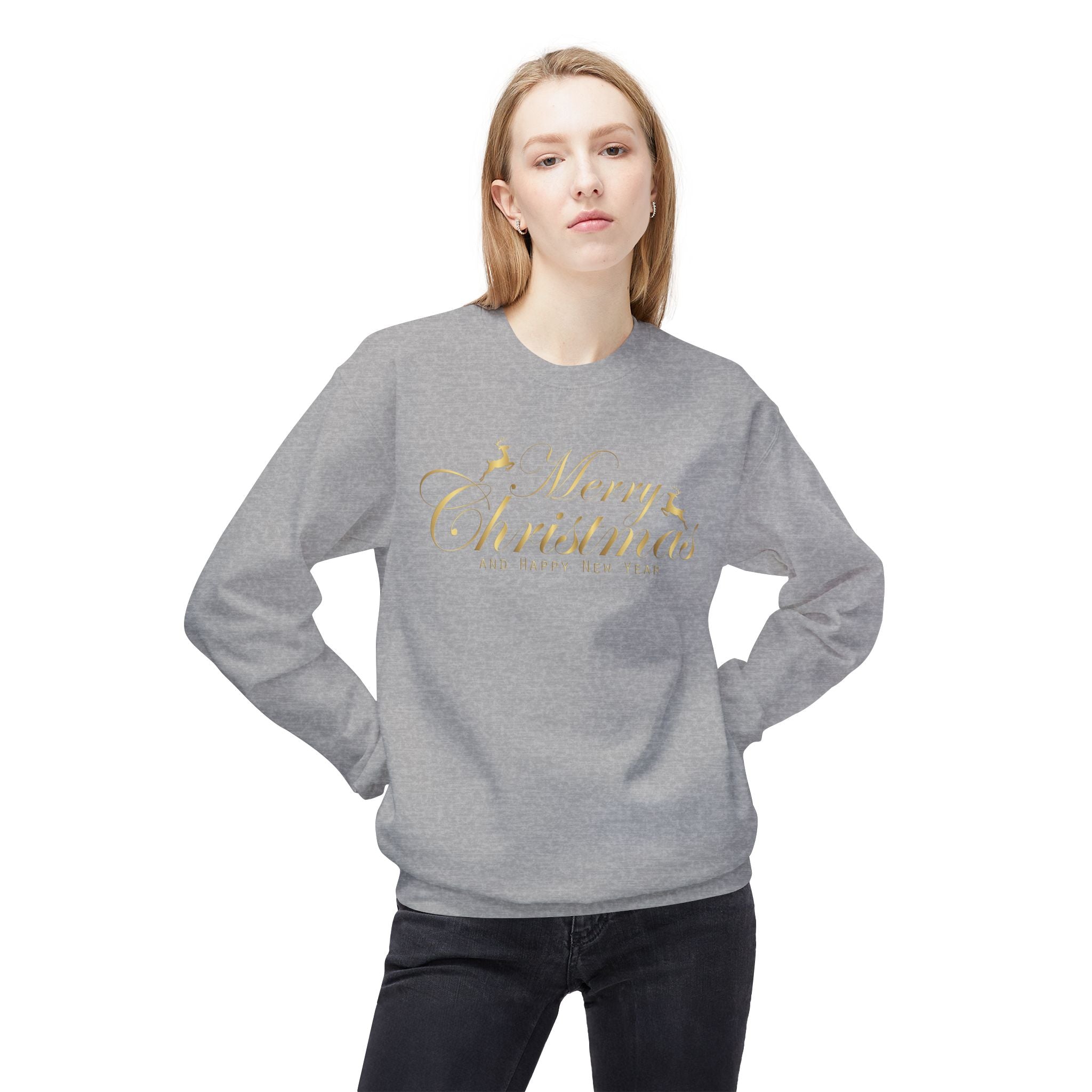 Merry Christmas gold script Sweatshirt Holiday Noel glitter lettering