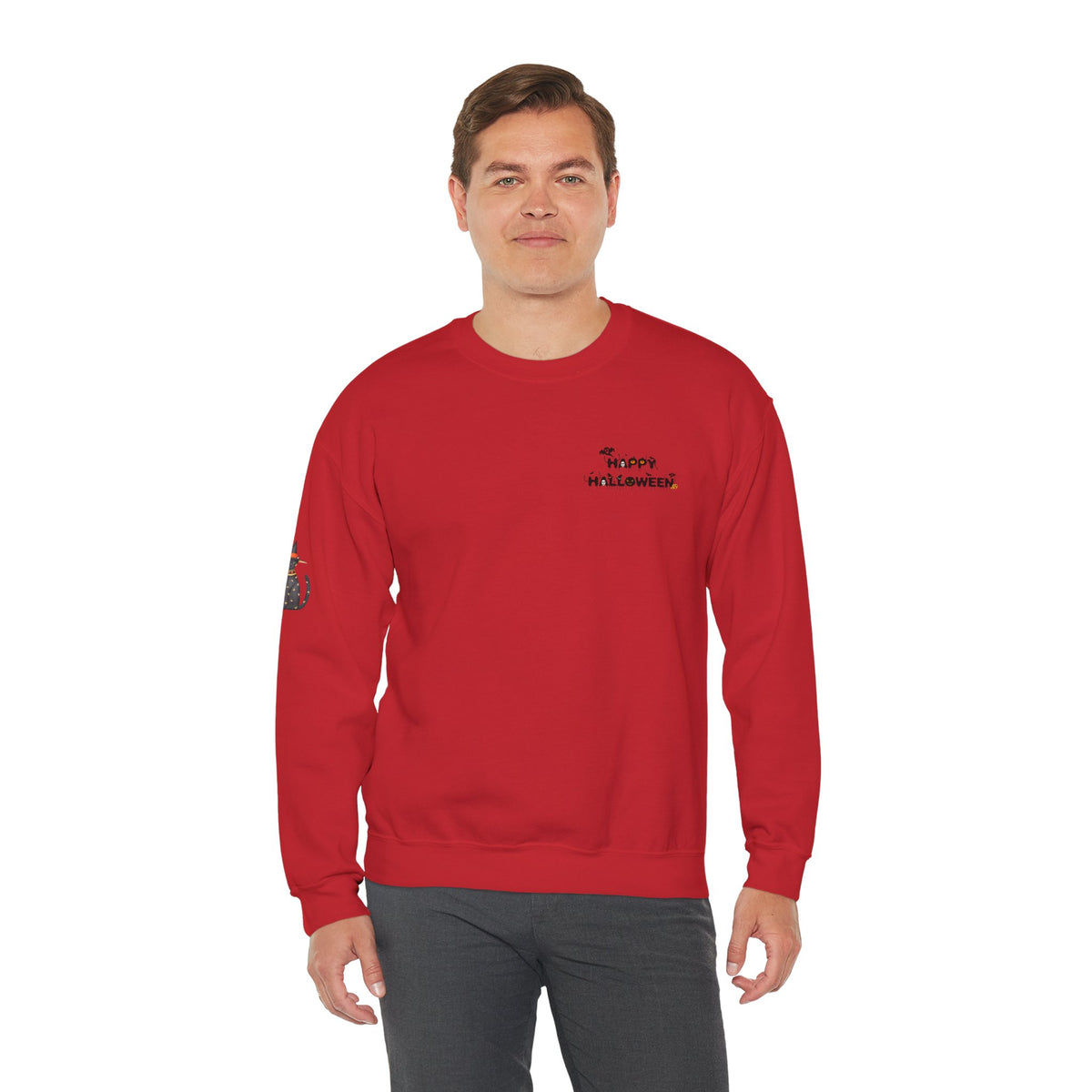 Halloween Candy Crewneck Sweatshirt — 'Happy Halloween' Jack-o'-Lantern & Candy Design