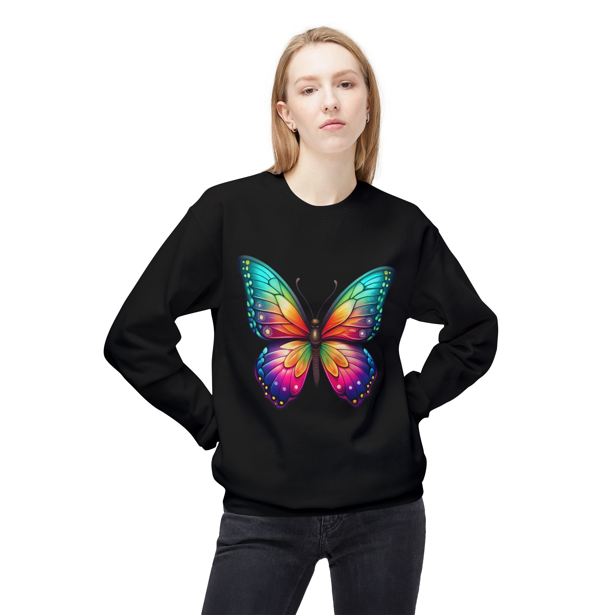 Rainbow Butterfly Sweatshirt Colorful Monarch Wing Graphic