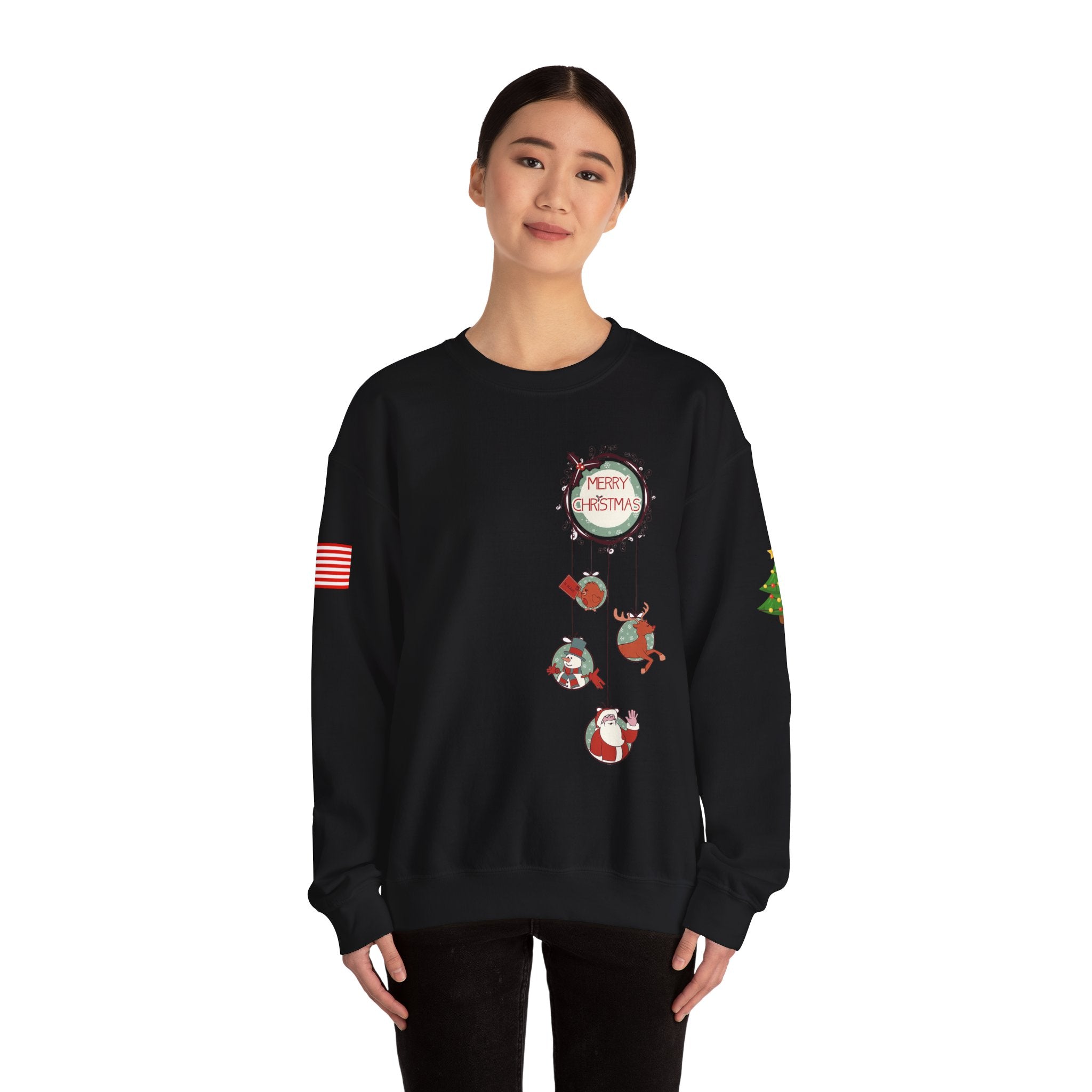 Merry Christmas Hanging Ornaments Sweatshirt Santa Reindeer Wreath Holiday