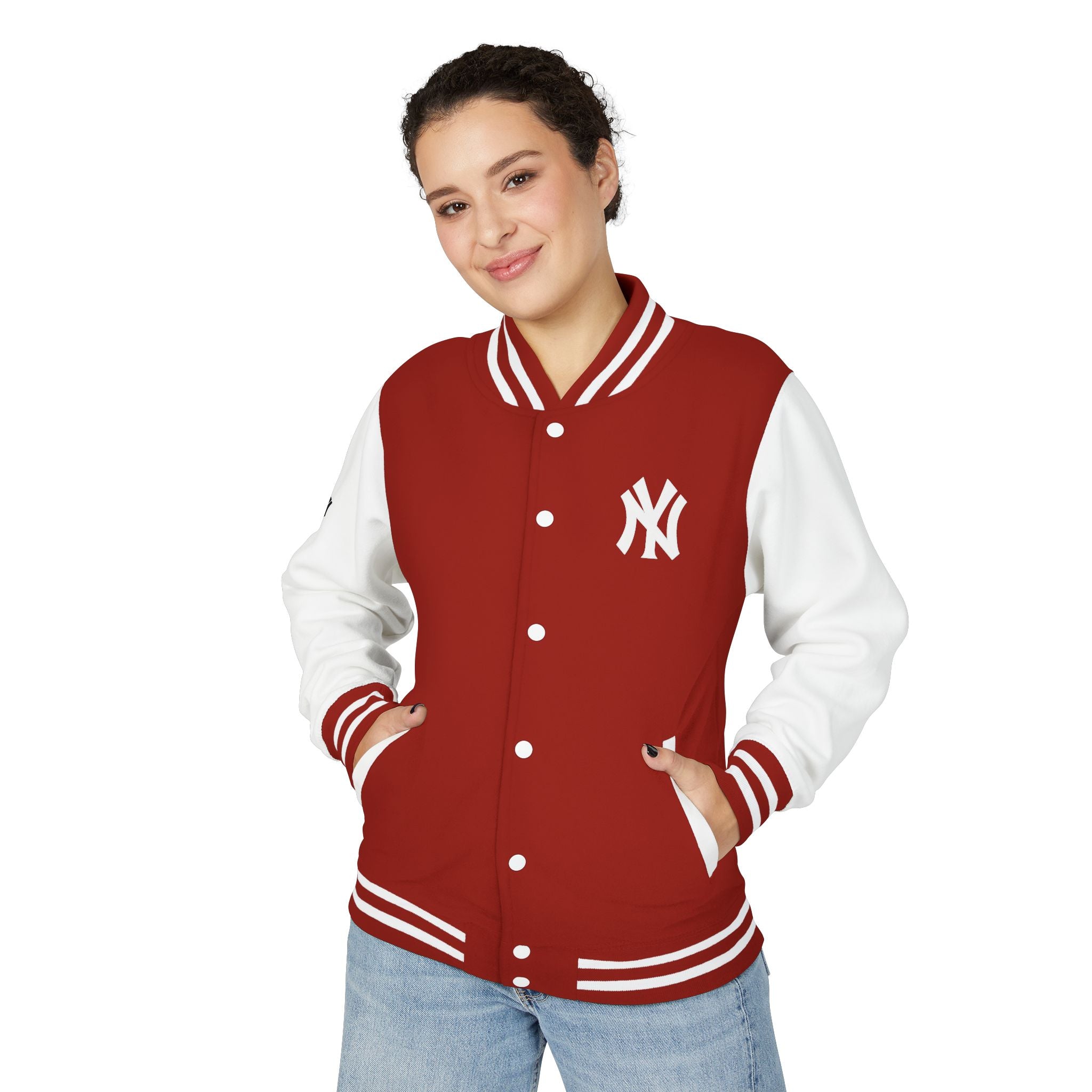 New York Letterman Jacket Varsity Style Red & White Baseball Jacket