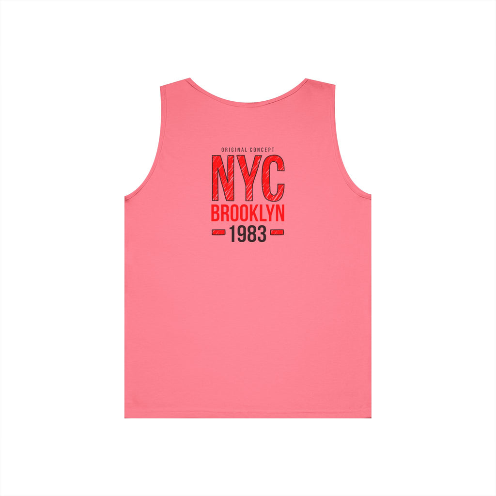 NYC Brooklyn Tank Top  Minimal Yankees Logo Front, Red NYC Back Streetwear