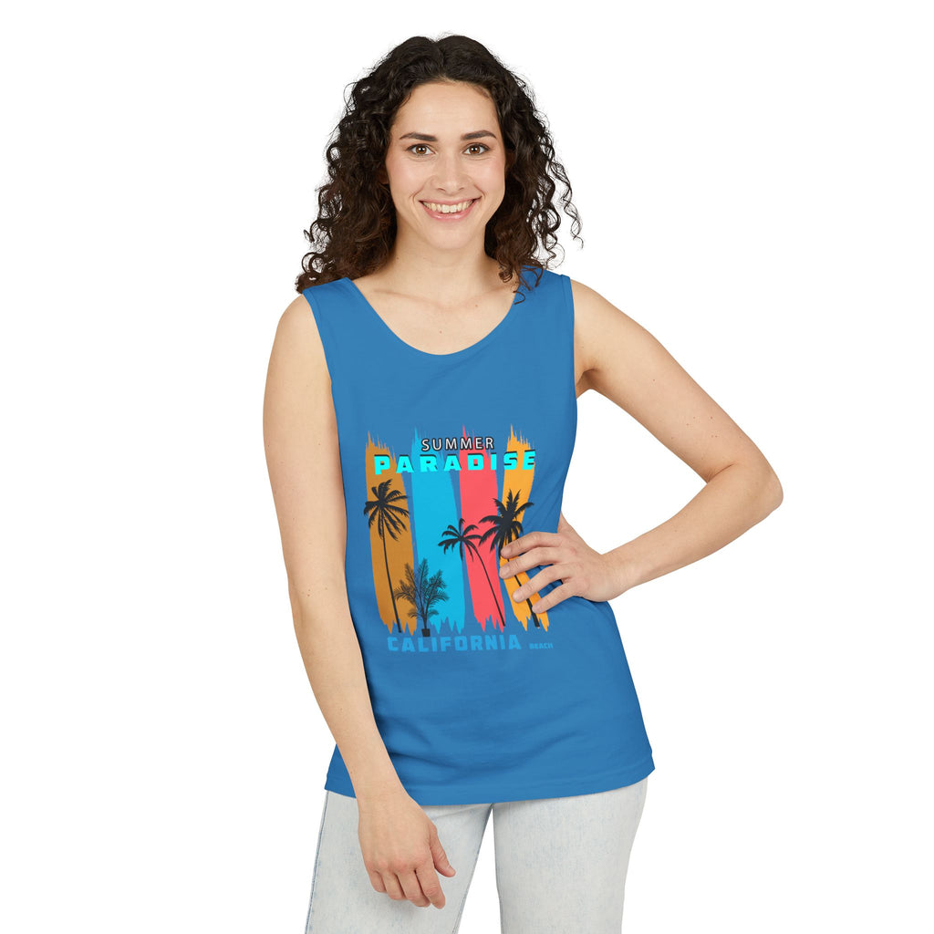 California Paradise Palm Tank Top Retro Beach Sunset Graphic