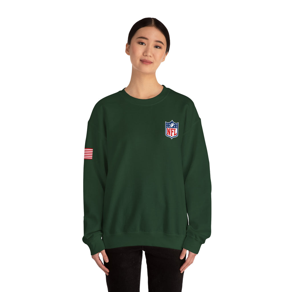 NFL Logo Crewneck Sweatshirt with American Flag Sleeve
