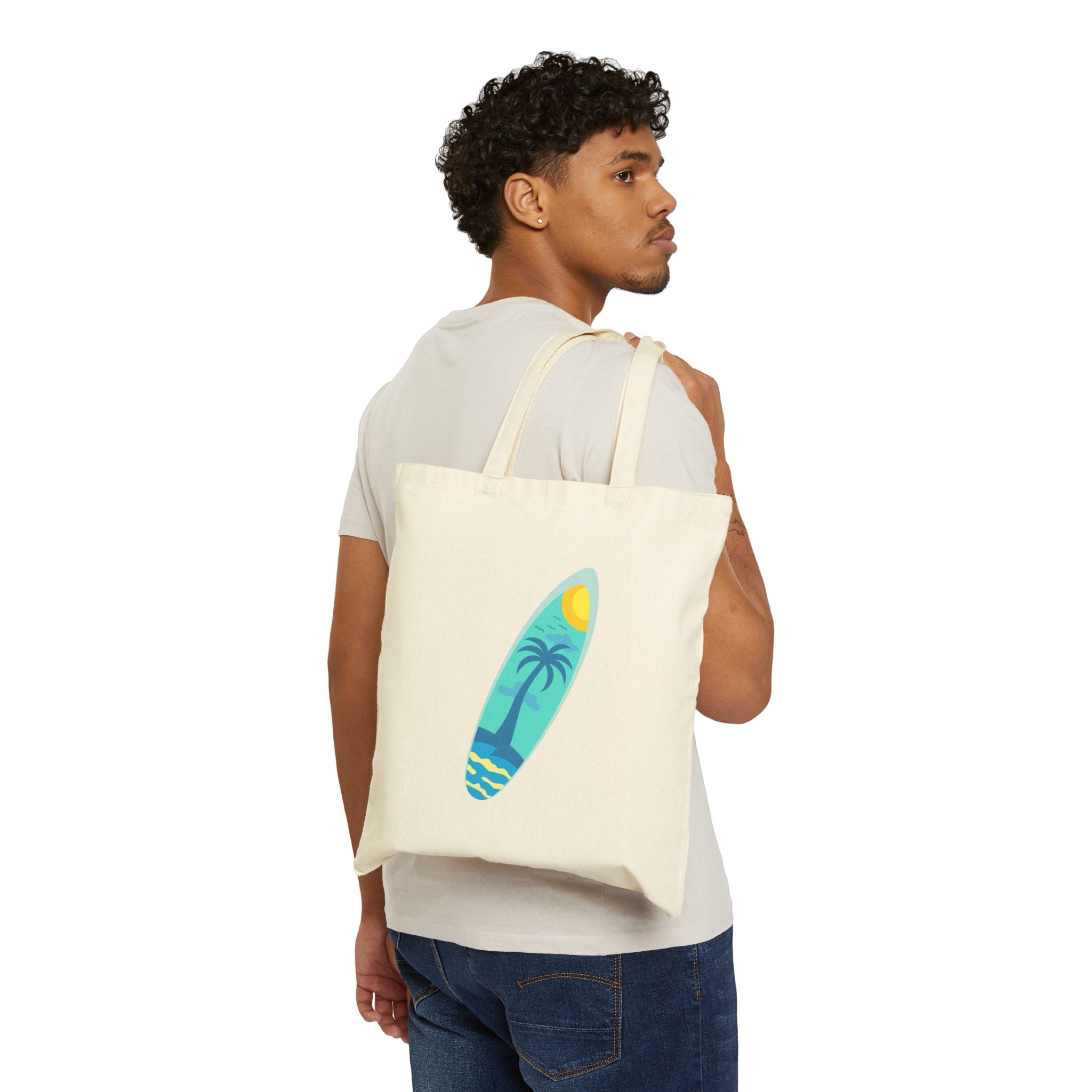 California Paradise Tote Bag  Beach Surf Canvas Tote (Palm Trees, Surfboard)