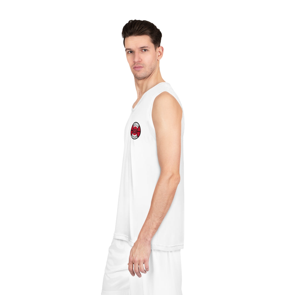 Men's White Basketball Jersey — Red '23' Patch Logo