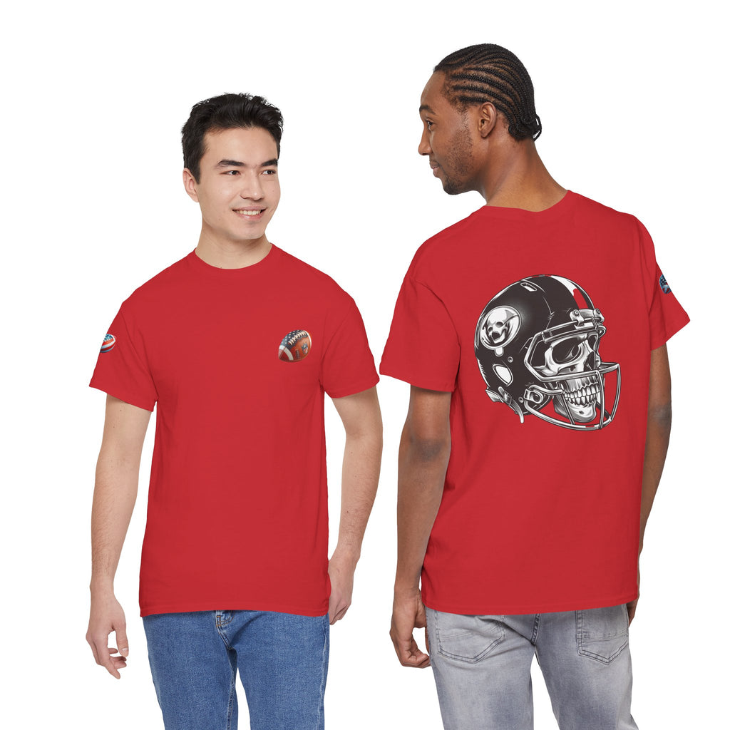 Skull Helmet Football Tee — Grunge Athletic Graphic T‑Shirt