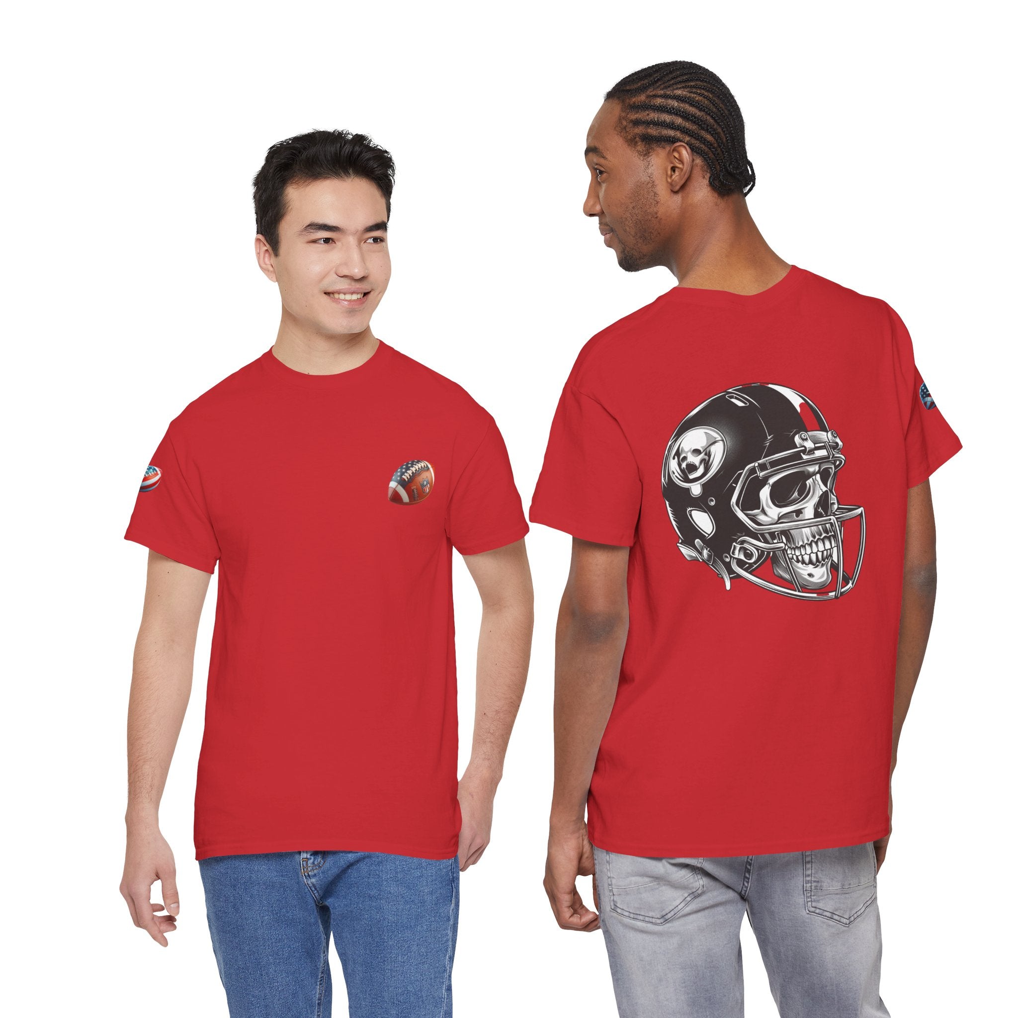 Skull Helmet Football Tee — Grunge Athletic Graphic T‑Shirt