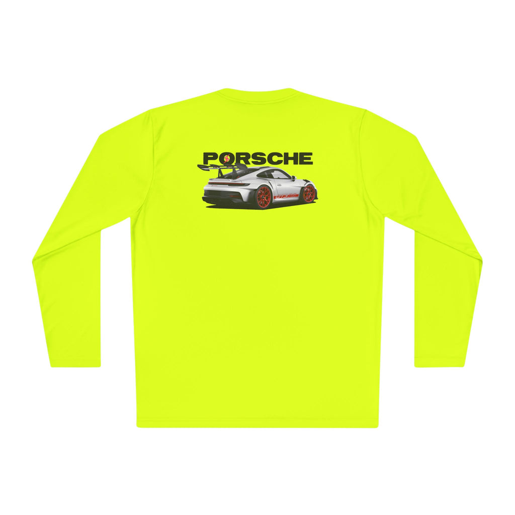 Porsche Racing Graphic Long Sleeve Tee Sports Car Crest and Rear View Print
