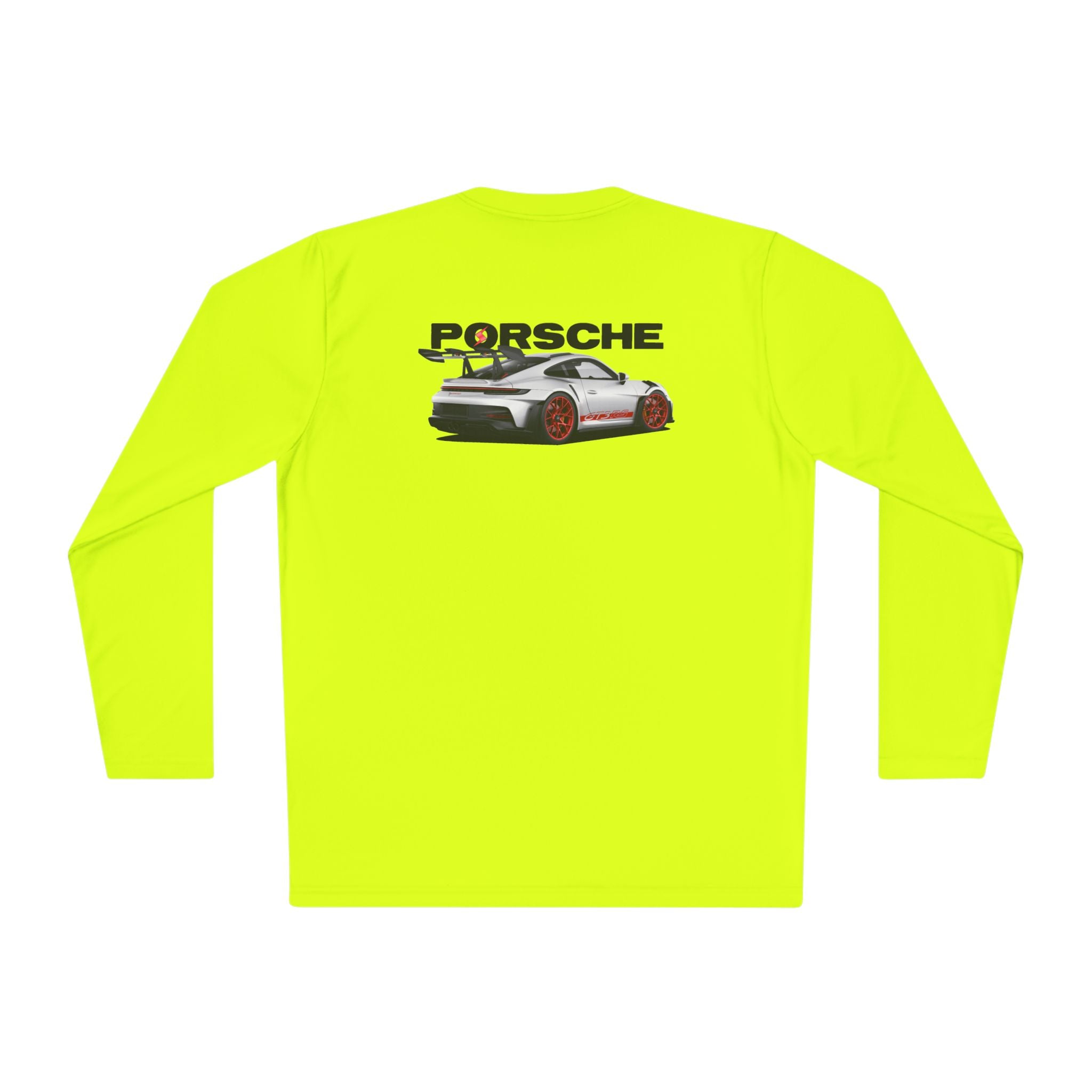 Porsche Racing Graphic Long Sleeve Tee Sports Car Crest and Rear View Print