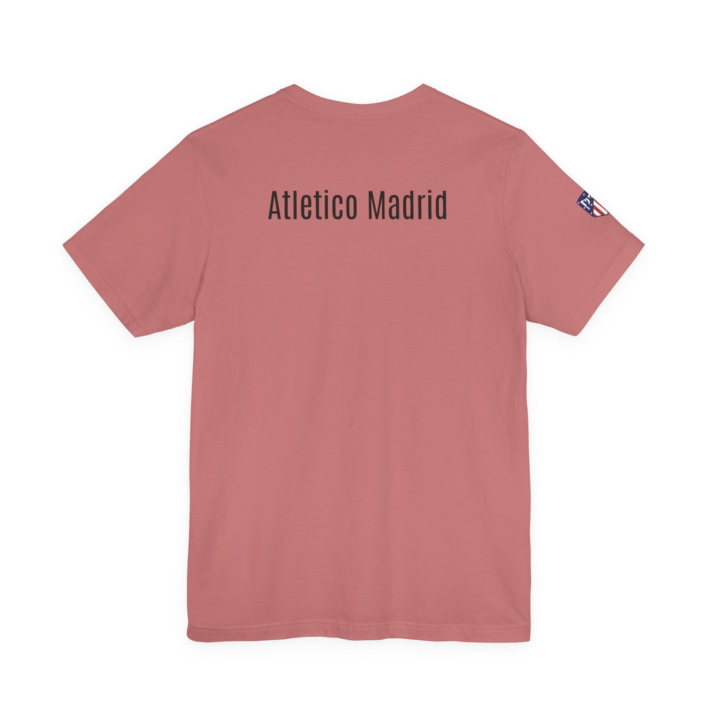 Atletico Madrid Shield T-Shirt Front Chest & Sleeve Logo Soccer Tee